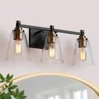 Zevni-21-in-3-Light-Brass-Plated-Bathroom-Vanity-Light-Cone-Clear-Glass-Bath-Lighting-Black-Industrial-Indoor-Wall-Sconce