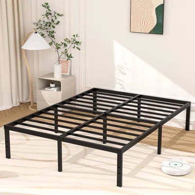 Turberville 16”black metal platform bed frame with steel slat support no box sling needed 