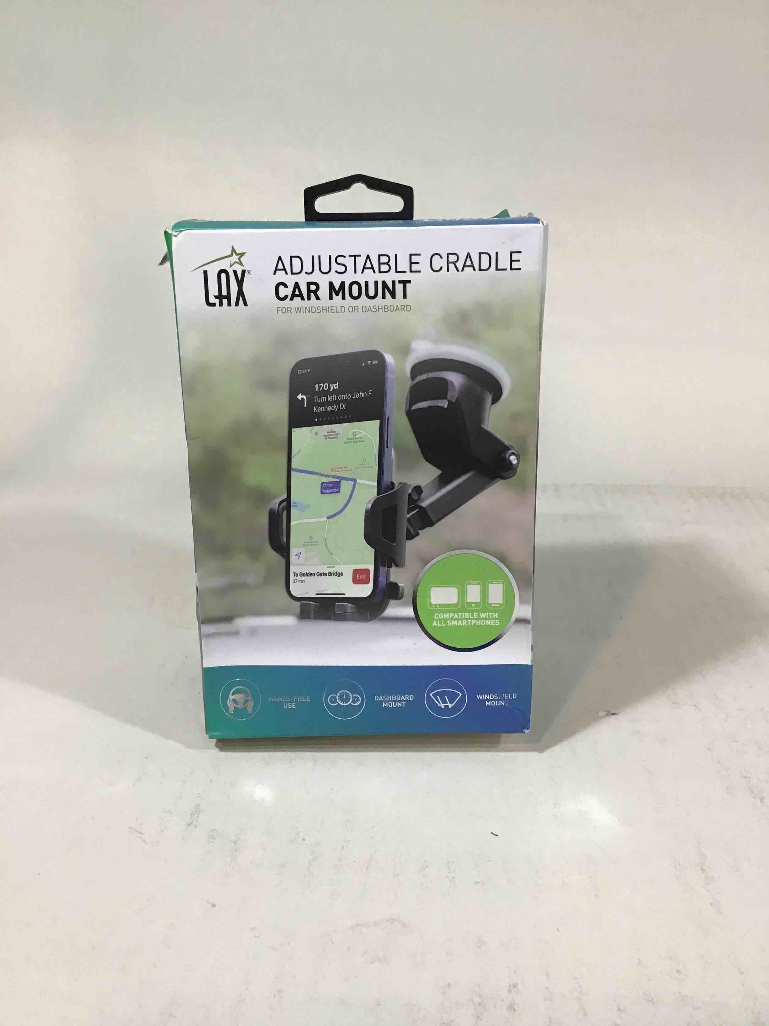 lax gadgets phone mount for car - long cradle cell phone car mount - adjustable arm length & angle - car mount with powerful suction cup for windshield or dash - black (lngcrdl)