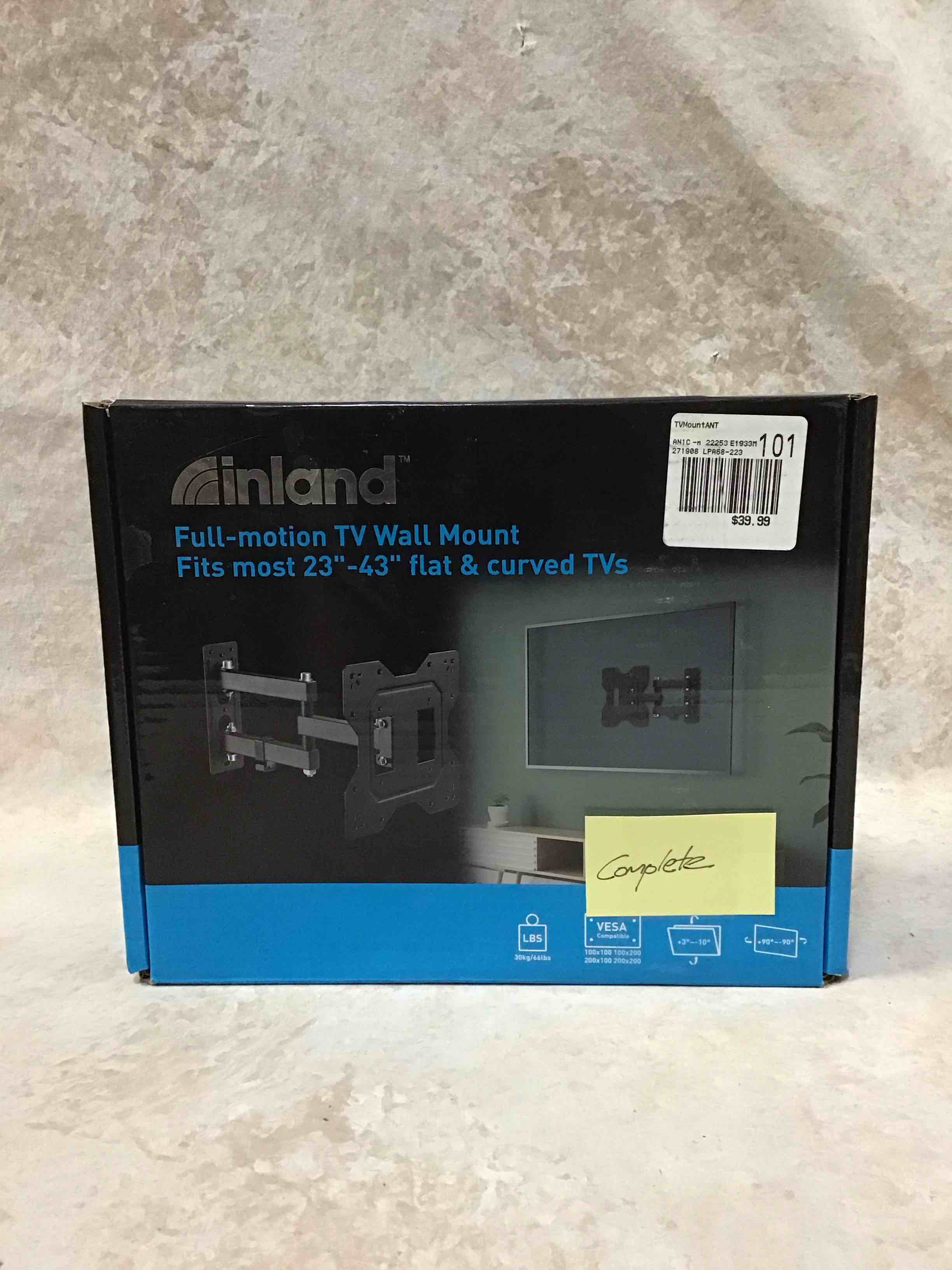 inland Full motion TV Wall Mount Fits most 23”-43” TVs