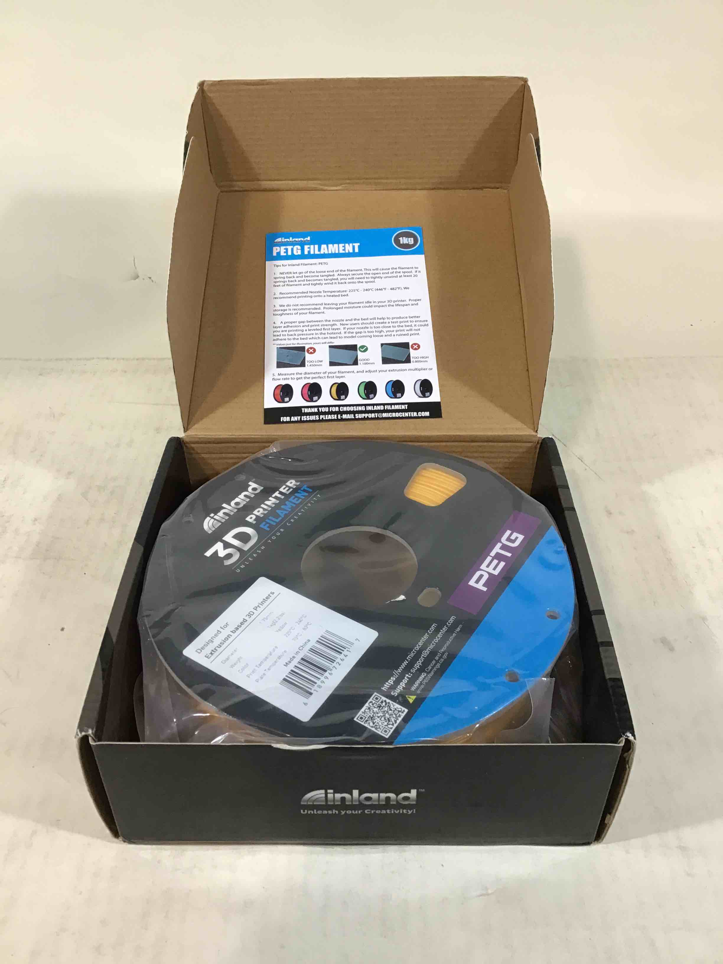 inland 3D Printer Filament 1.75mm PETG Yellow