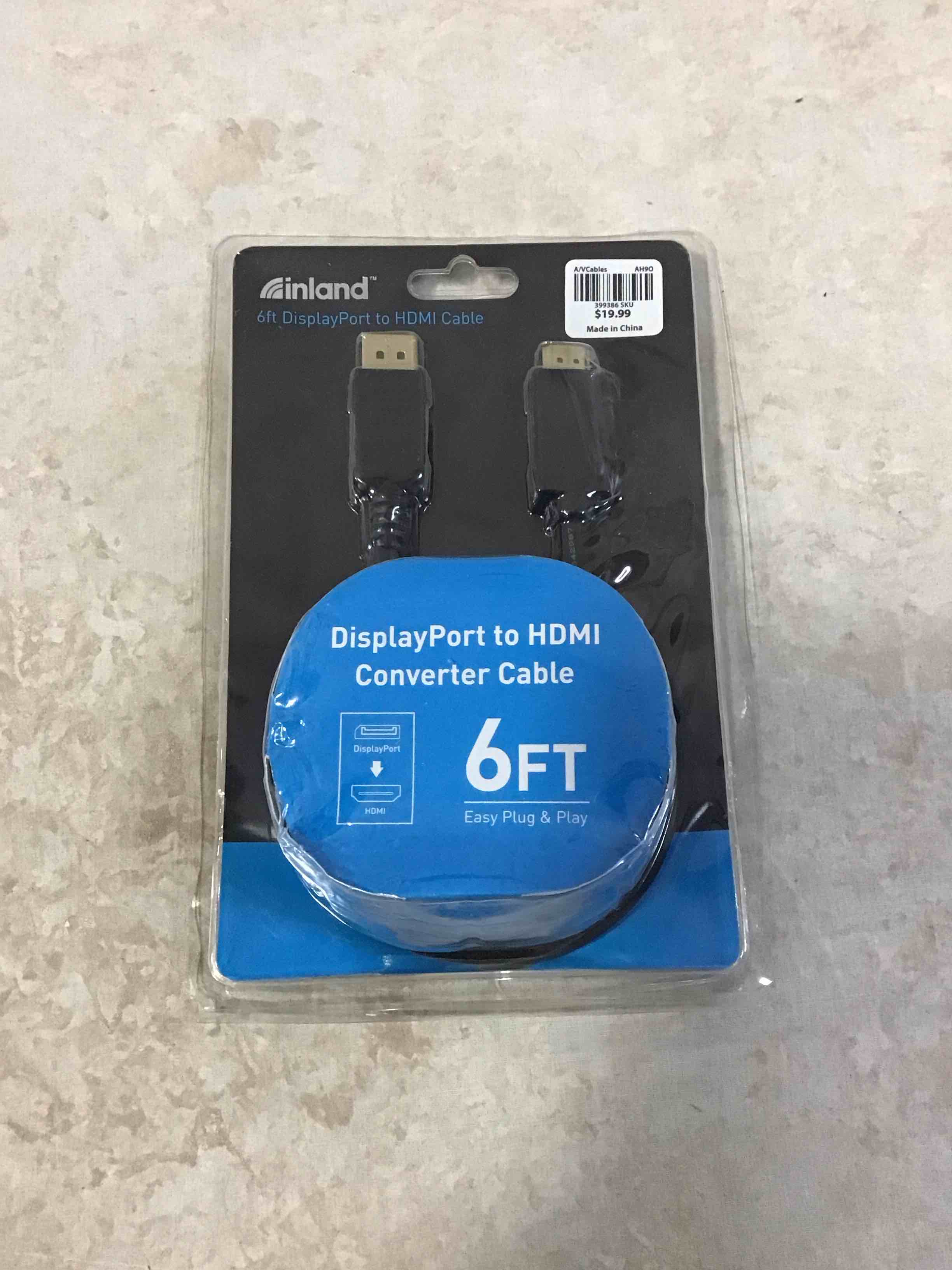 inland 6’ DisplayPort to HDMI Cable