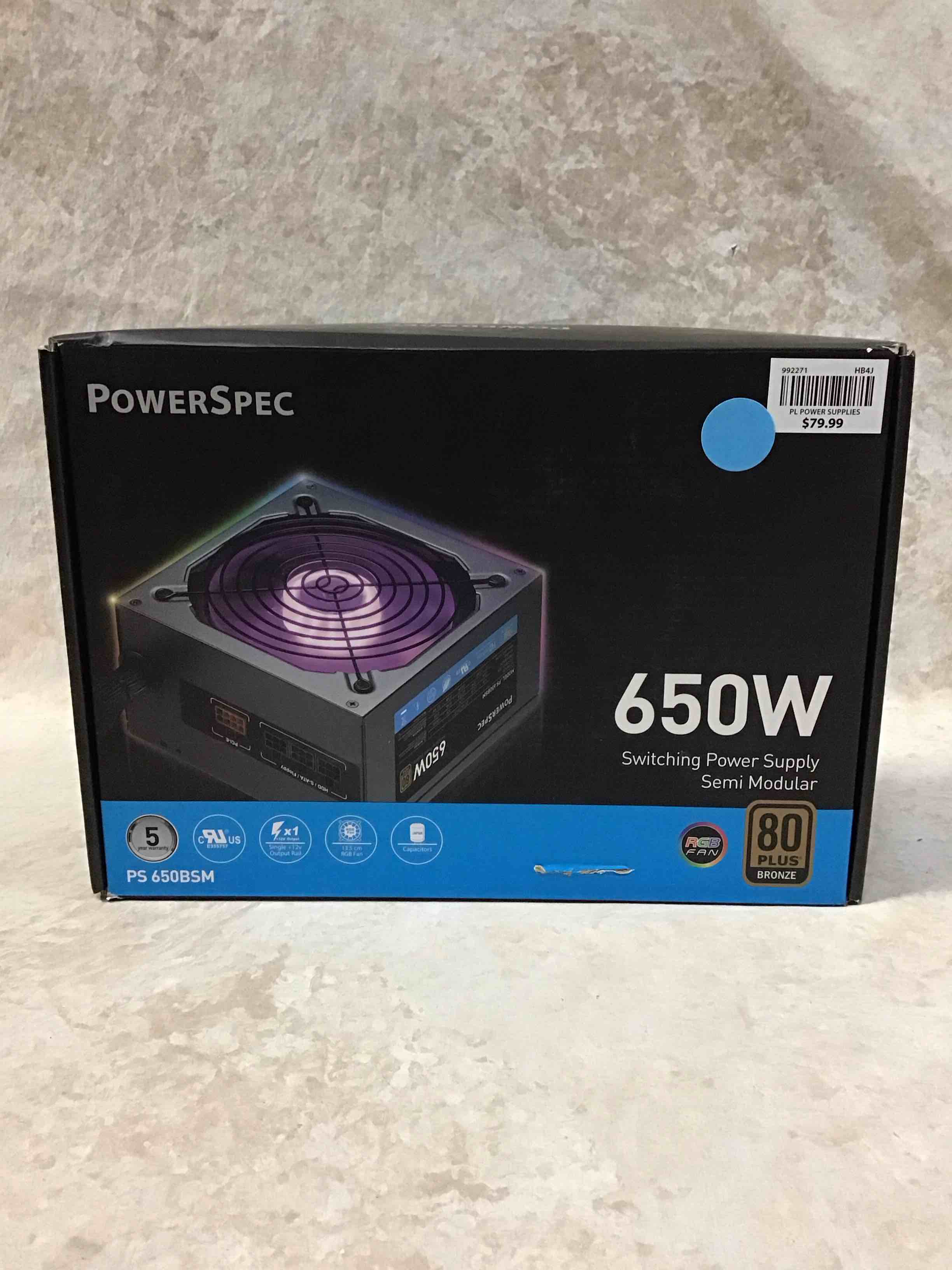 PowerSpec 650W Switching Power Supply Semi Modular 80 Plus Bronze