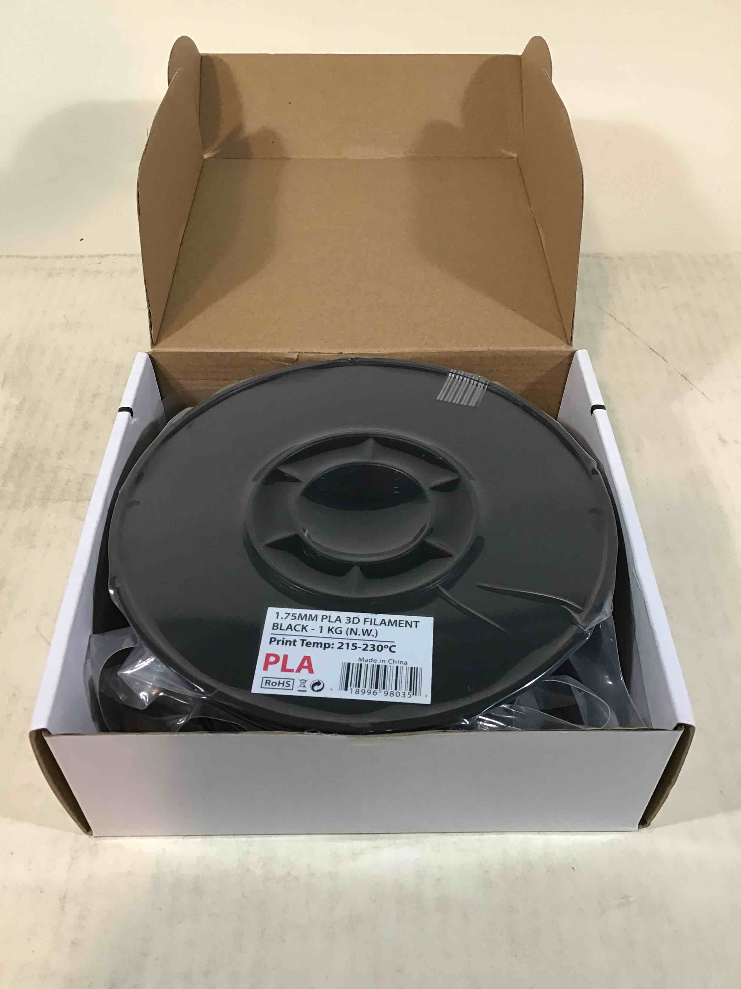 Black PLA 3D printer filament 1.75 mm 1 kg 2.2 lbs