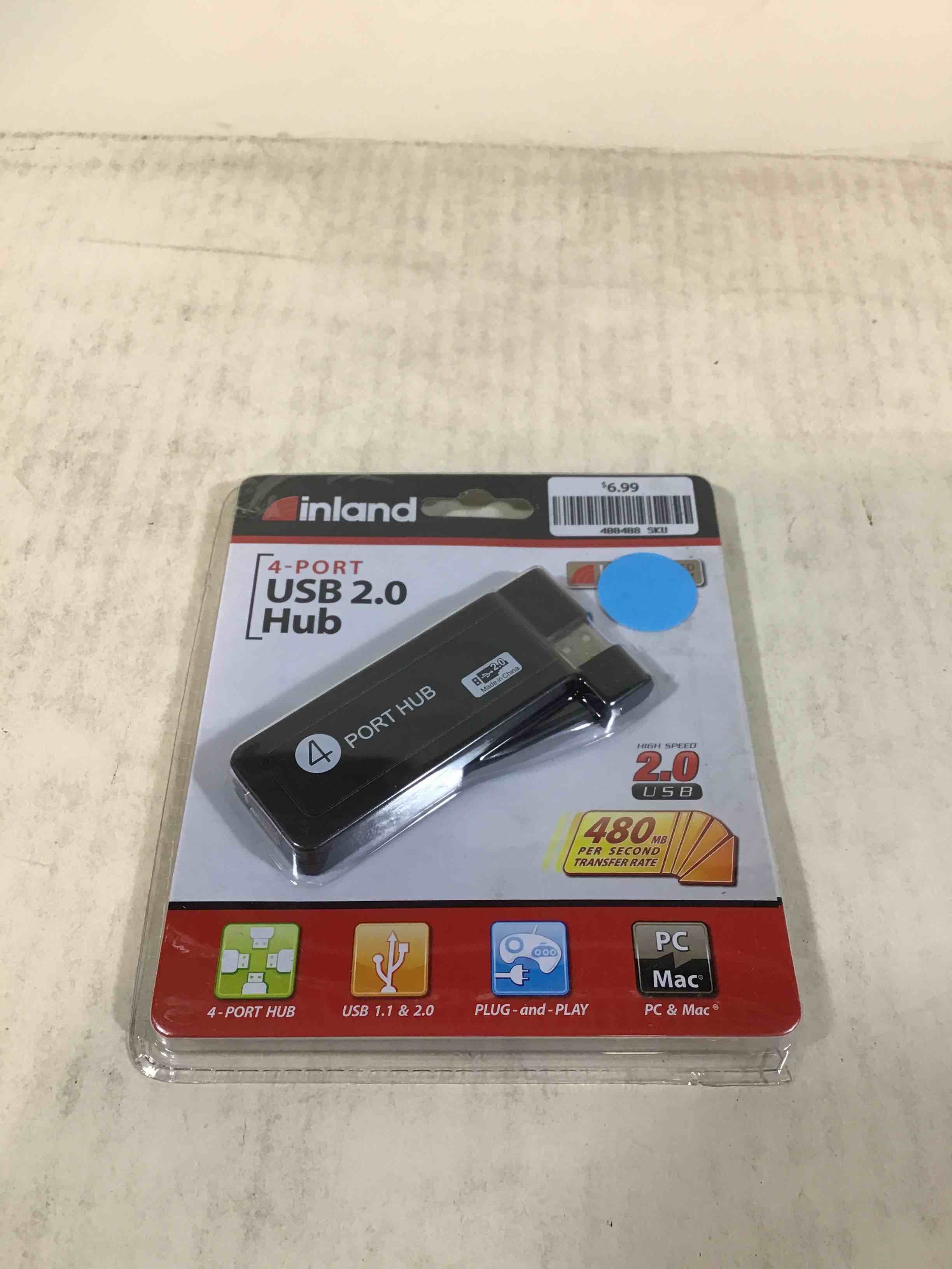 Inland 4 Port Usb 2.0 Hub Pc & Mac High Speed 480 Mbps Portable Plug & Play Led