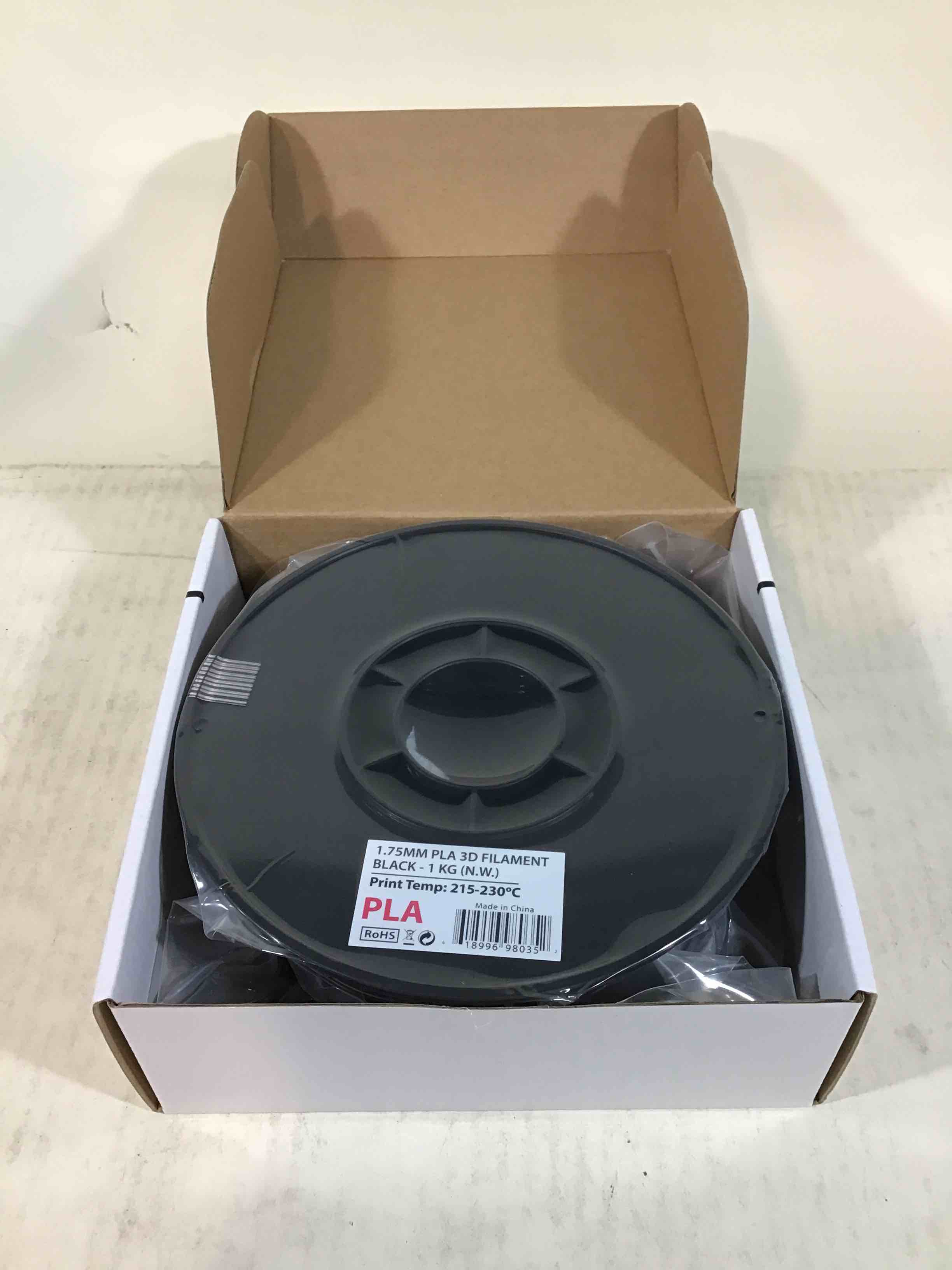 Black PLA 3D printer filament 1.75 mm 1 kg 2.2 lbs