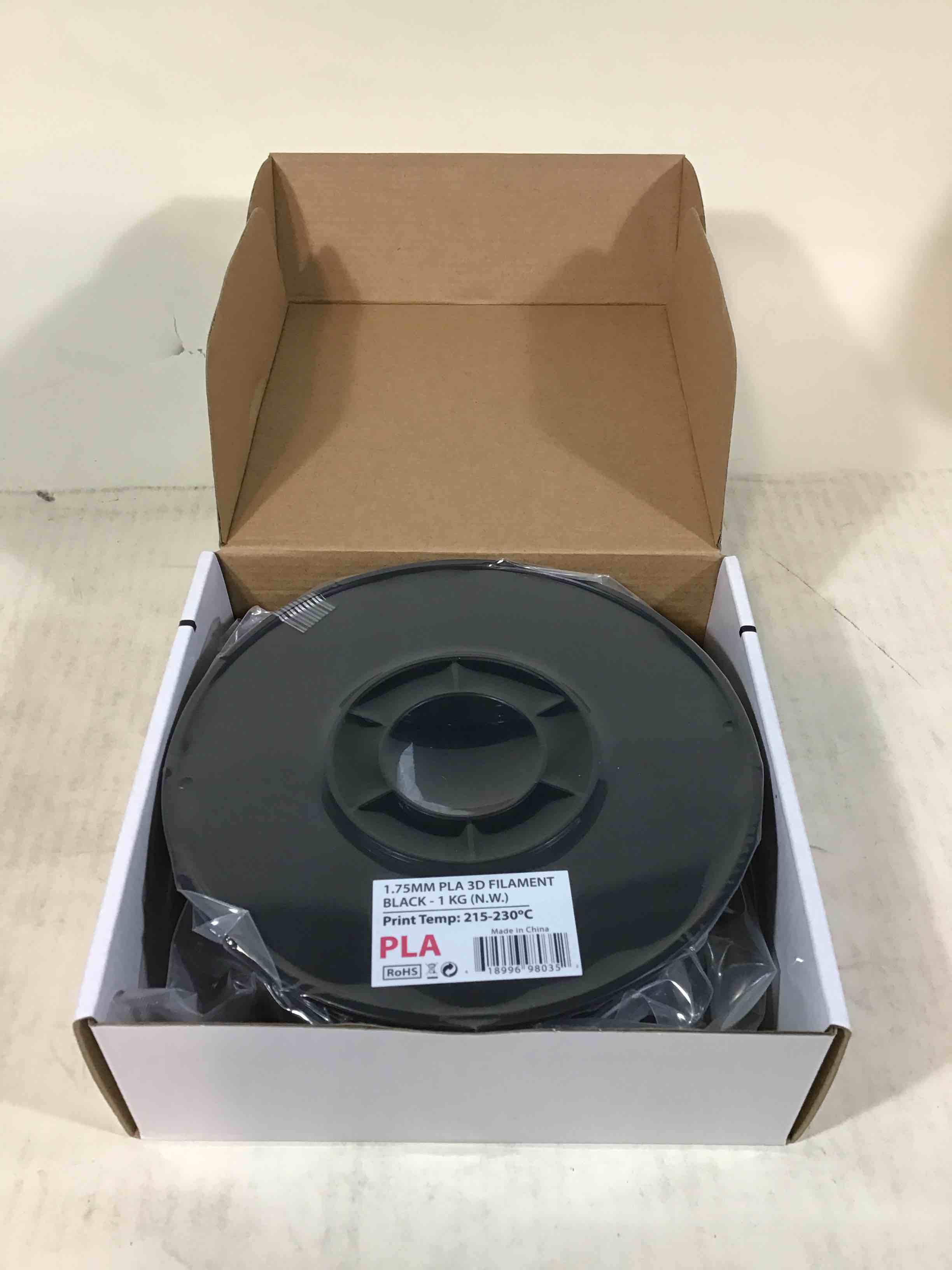 Black PLA 3D printer filament 1.75 mm 1 kg 2.2 lbs