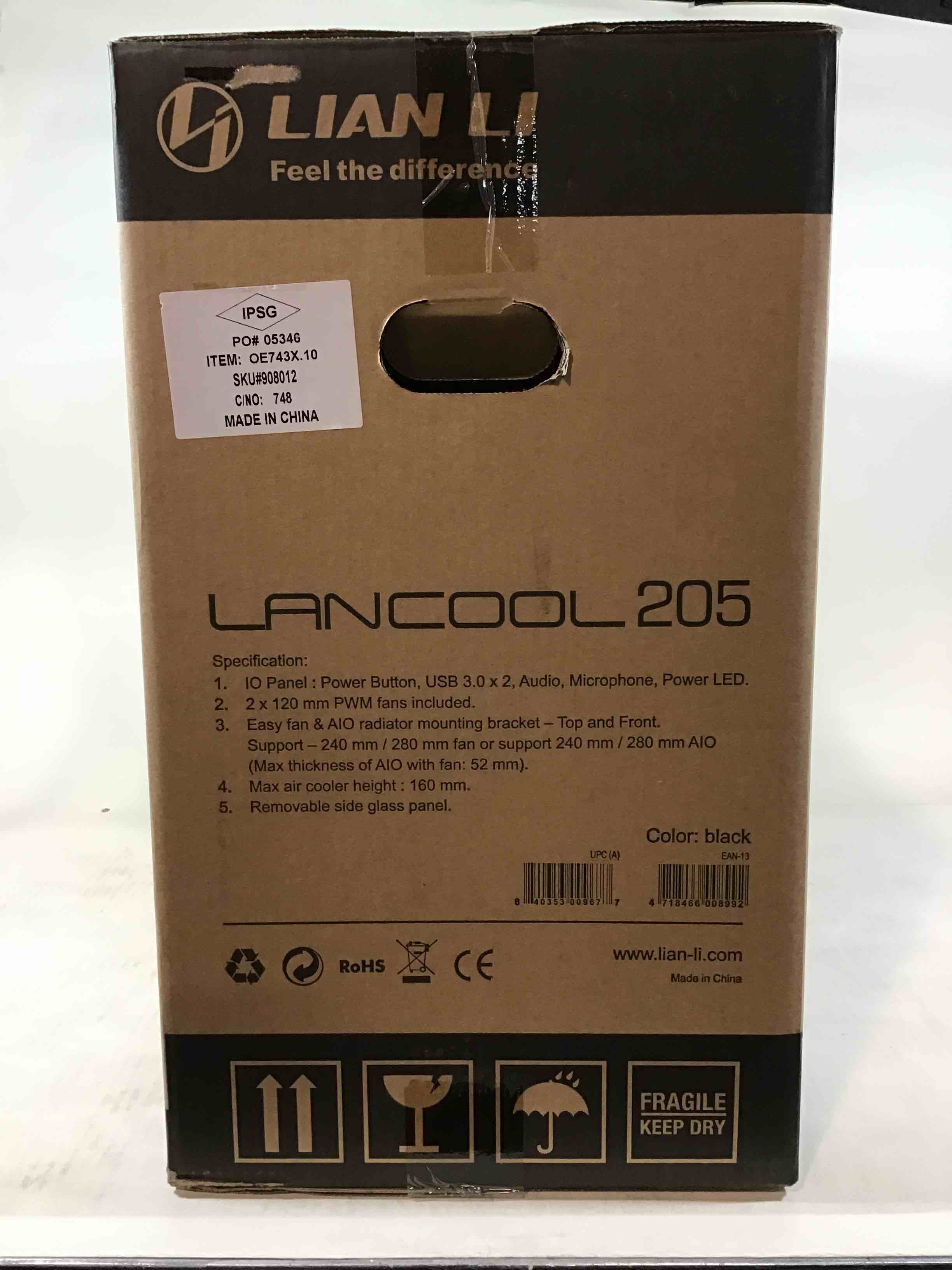 Lian Li Mid-Tower Chassis ATX Computer Case PC Gaming Case w/Tempered Glass Side Panel, Magnetic Dust Filter,Water-Cooling Ready, Side Ventilation and 2x120mm Fan Pre-Installed (LANCOOL 205, Black)