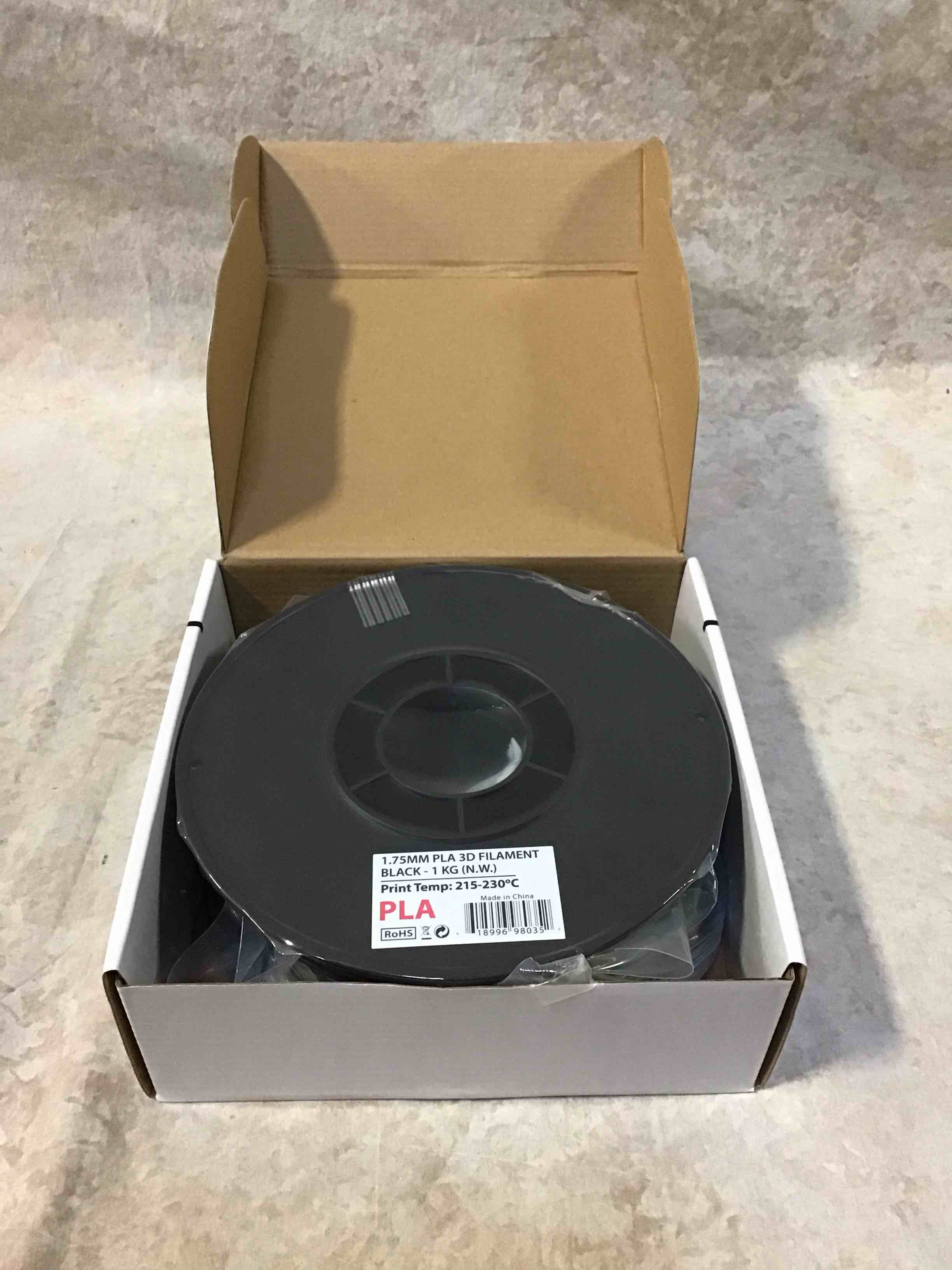 Black PLA 3D printer filament 1.75 mm 1 kg 2.2 lbs