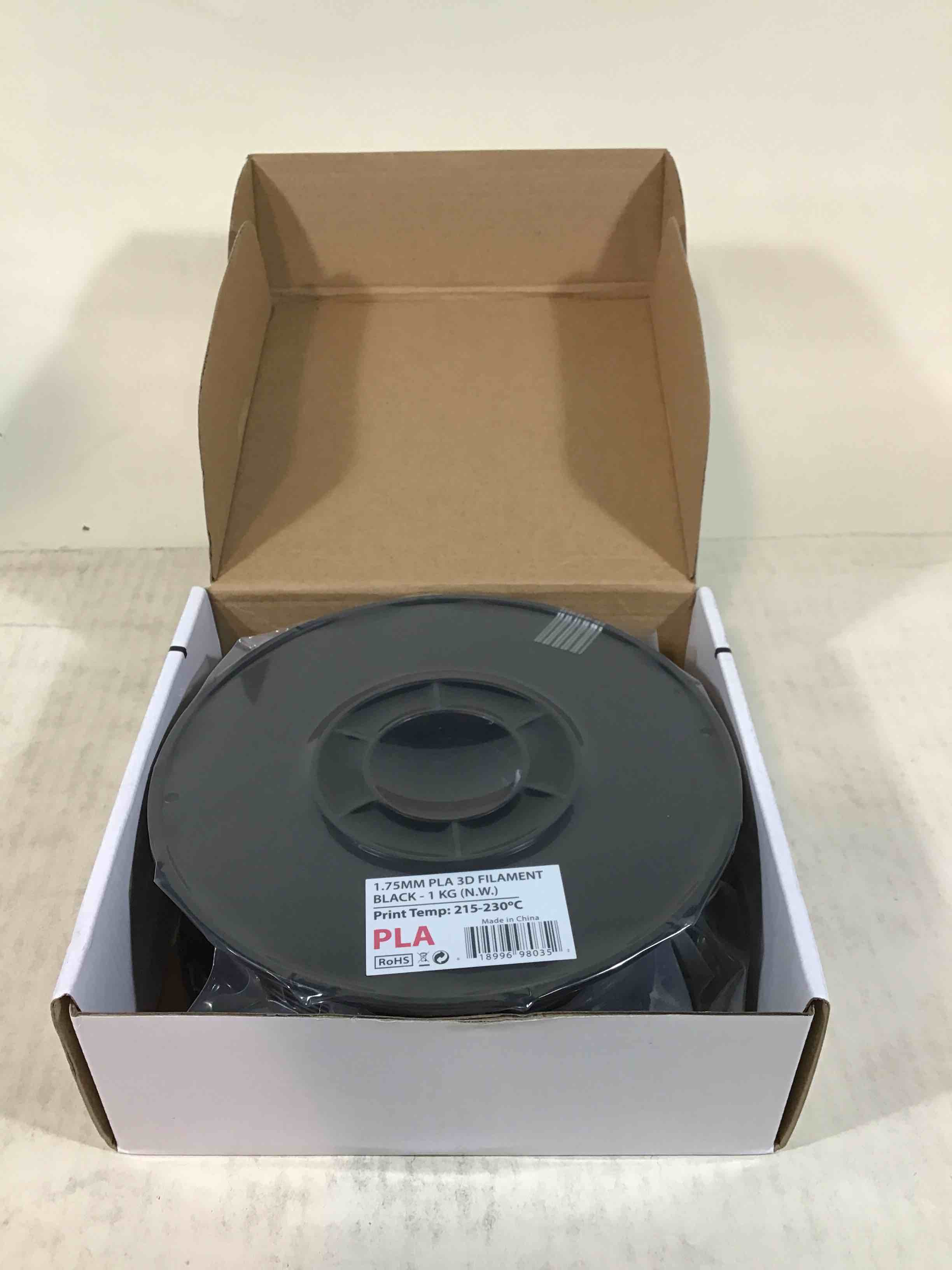 Black PLA 3D printer filament 1.75 mm 1 kg 2.2 lbs