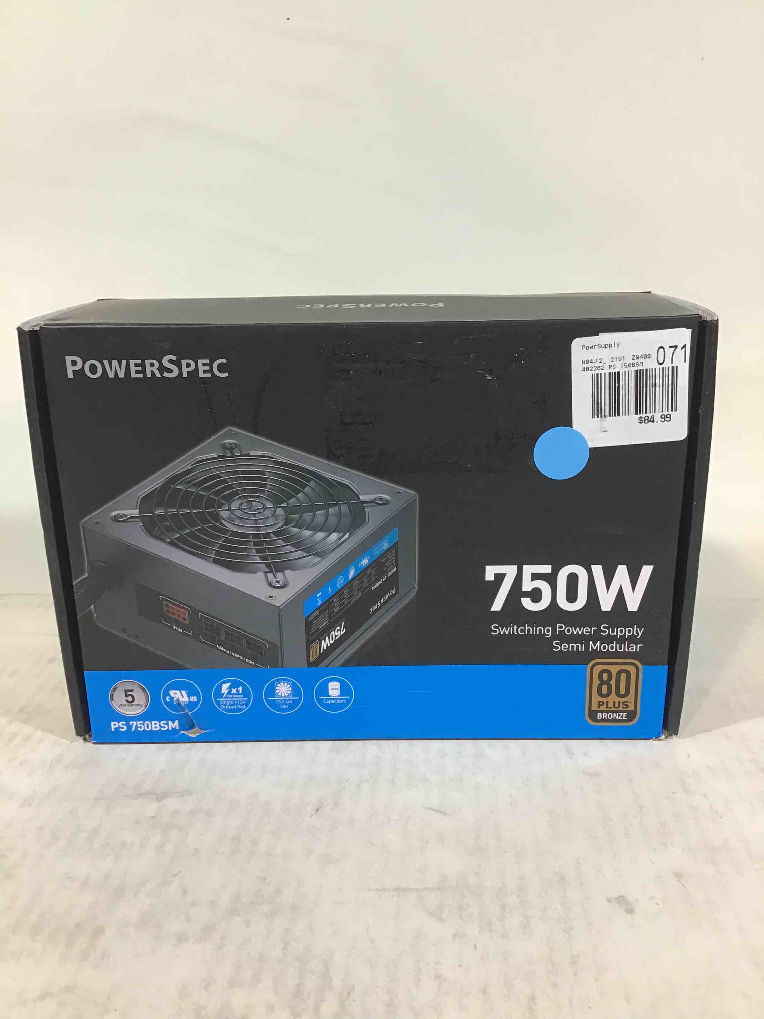 PowerSpec 750W Power Supply Semi Modular 80 Plus Bronze Certified ATX PSU Active PFC SLI Crossfire Ready Gaming PC Computer Switching Power Supply, PS 750BSM (B08YYJHNMH)