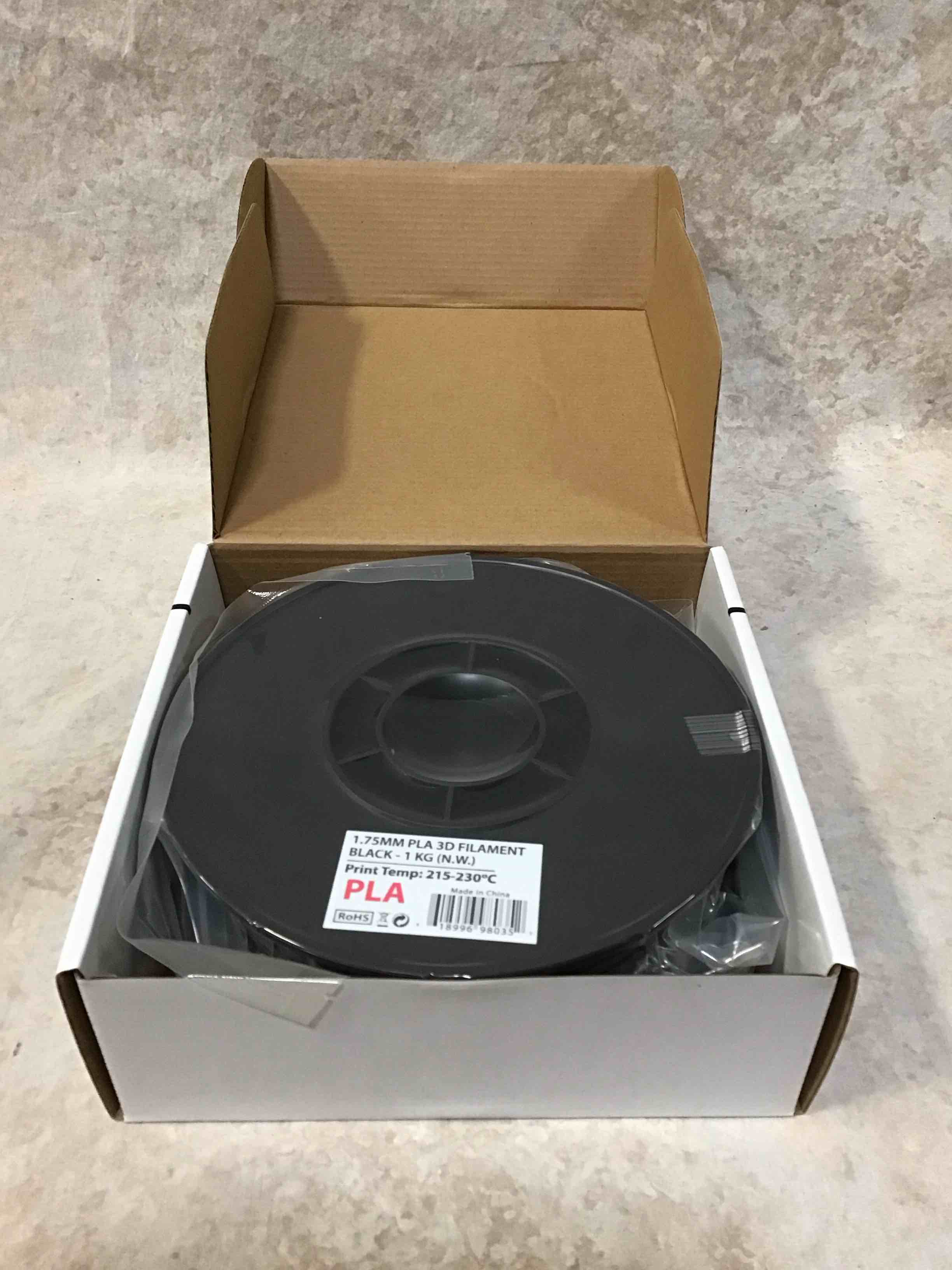 Black PLA 3D printer filament 1.75 mm 1 kg 2.2 lbs