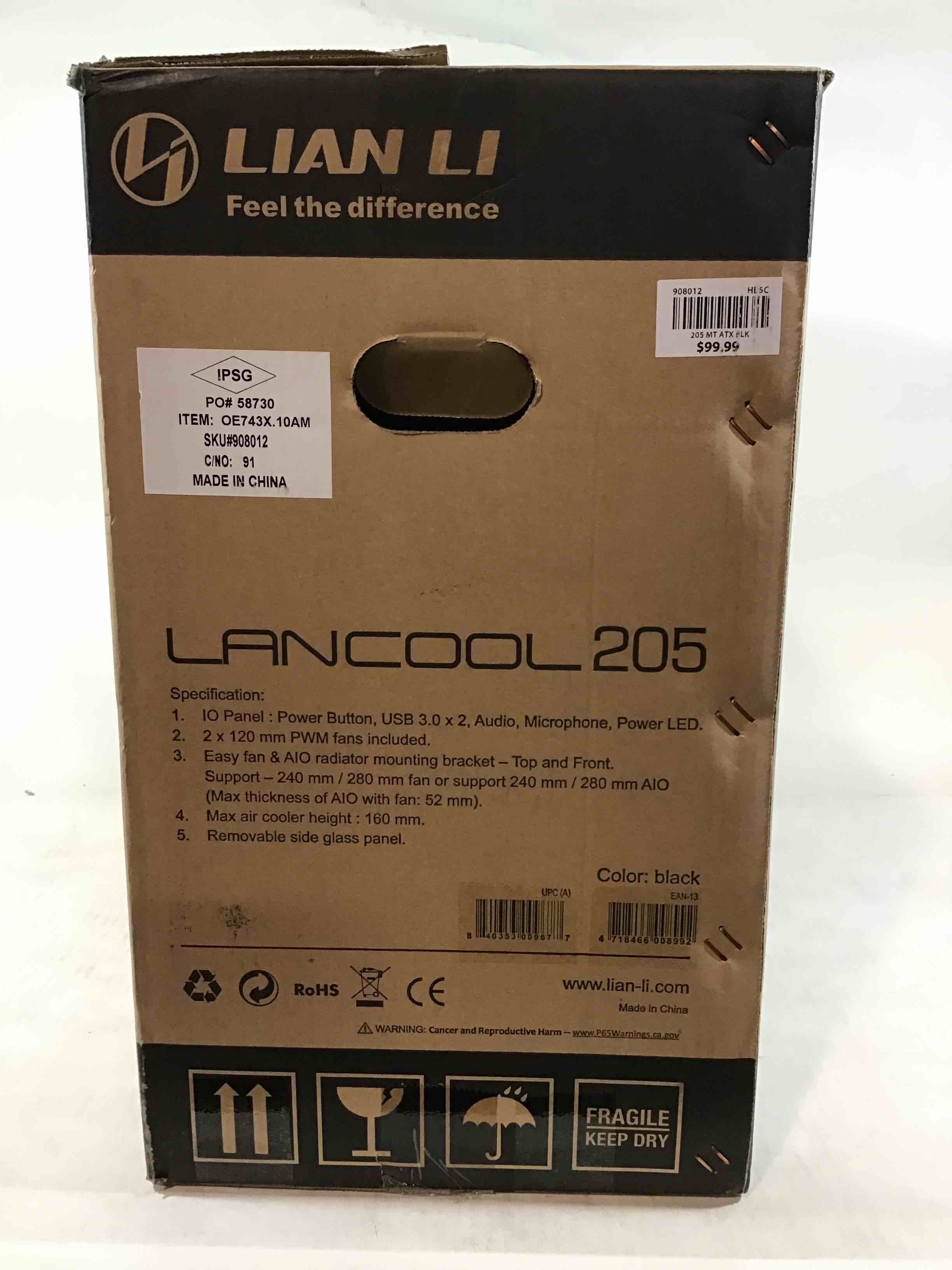 Lian Li Mid-Tower Chassis ATX Computer Case PC Gaming Case w/Tempered Glass Side Panel, Magnetic Dust Filter,Water-Cooling Ready, Side Ventilation and 2x120mm Fan Pre-Installed (LANCOOL 205, Black)