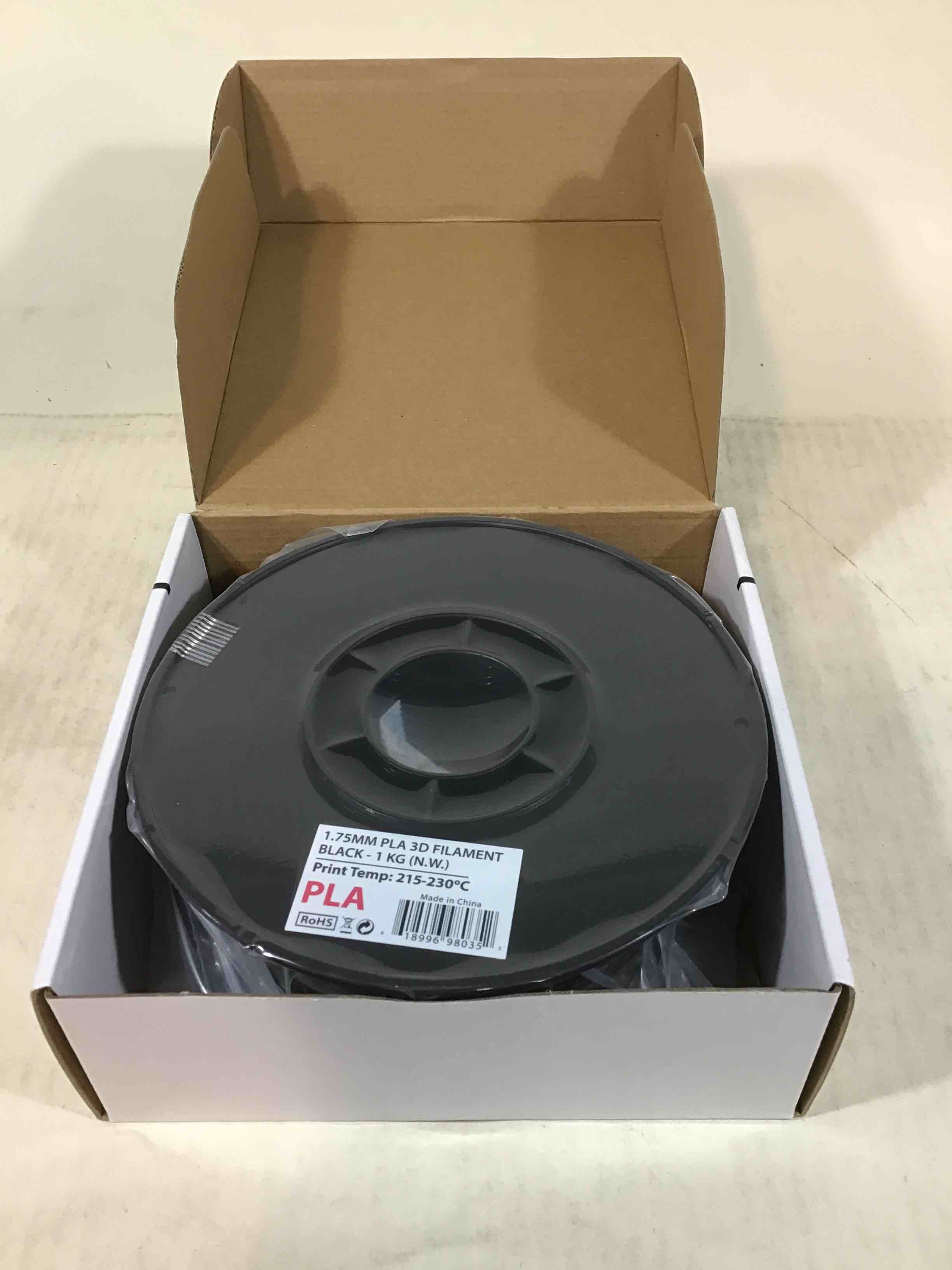 Black PLA 3D printer filament 1.75 mm 1 kg 2.2 lbs