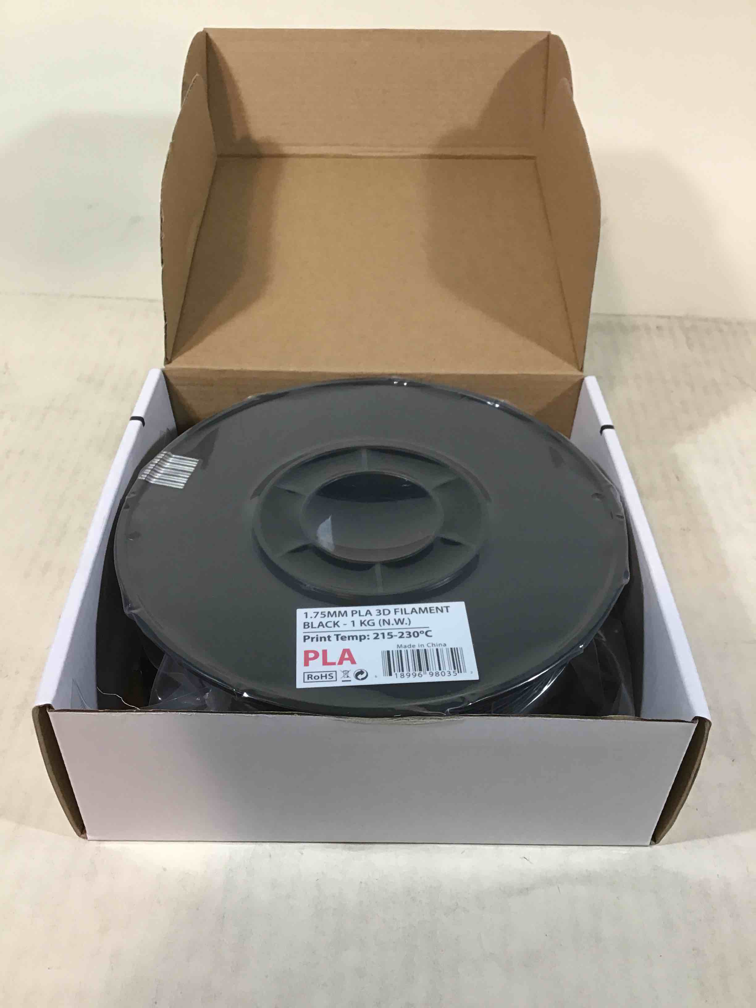 black pla 3d printer filament 1.75 mm 1 kg 2.2 lbs