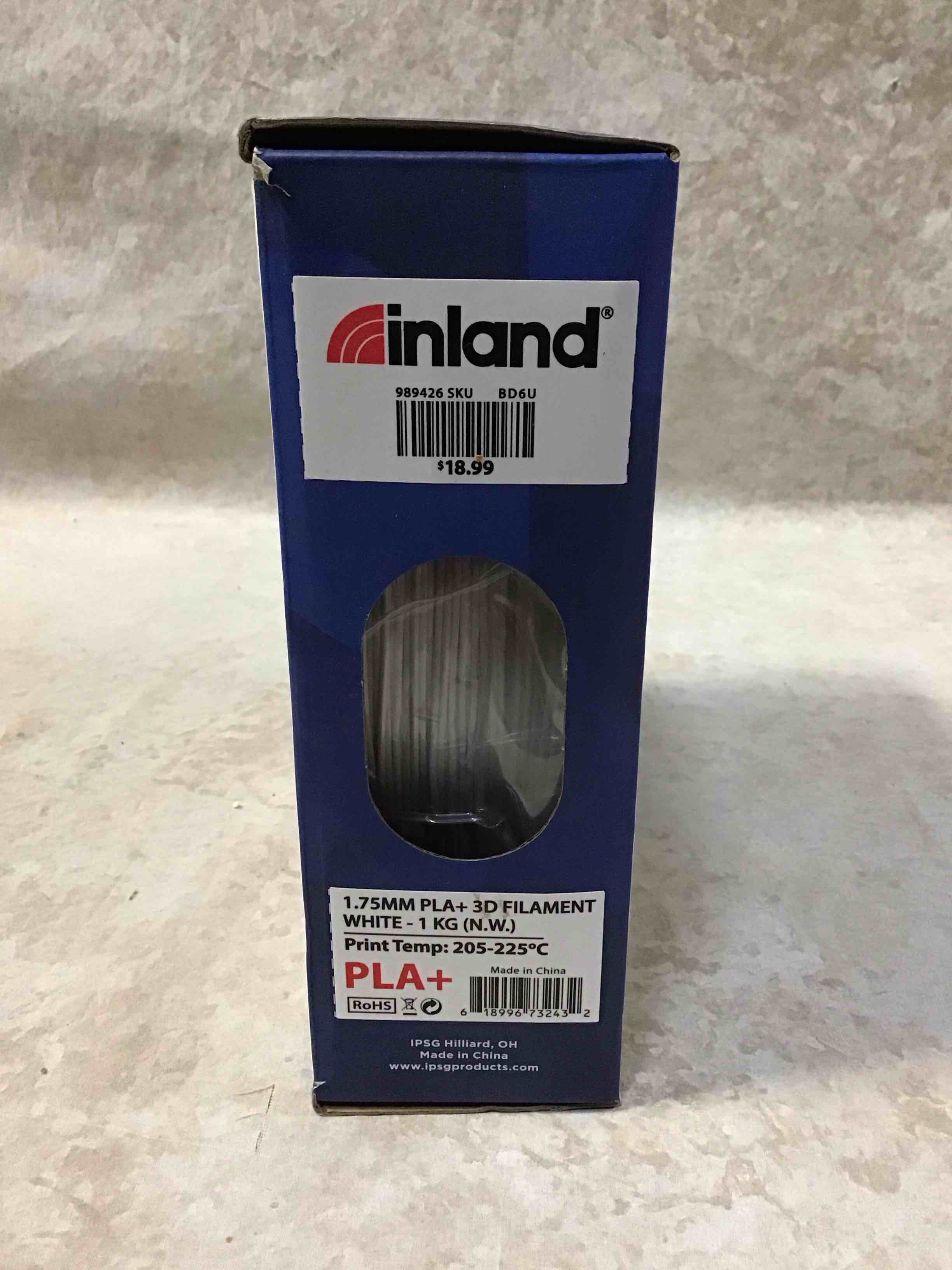 Inland 1.75mm White Pla 3d Printer Filament - 1kg Spool (2.2 Lbs)