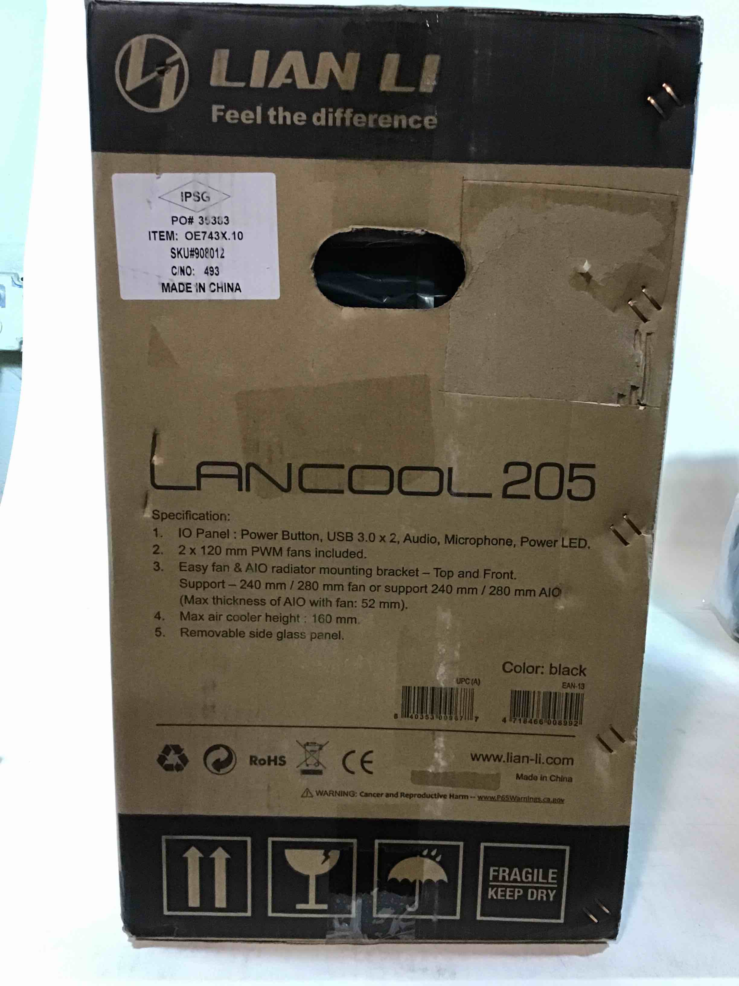 Lian Li Mid-Tower Chassis ATX Computer Case PC Gaming Case w/Tempered Glass Side Panel, Magnetic Dust Filter,Water-Cooling Ready, Side Ventilation and 2x120mm Fan Pre-Installed (LANCOOL 205, Black)