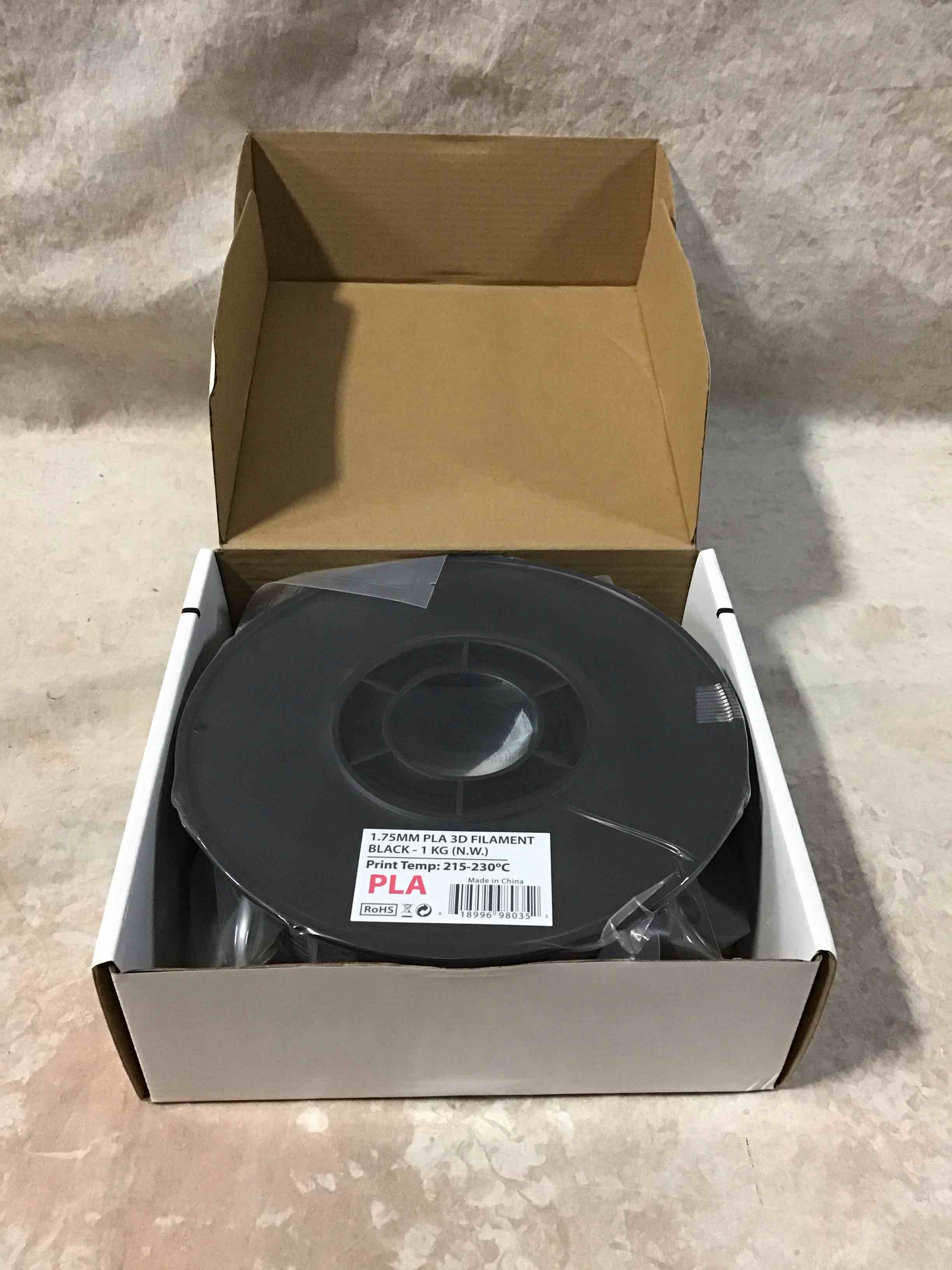 Black PLA 3D printer filament 1.75 mm 1 kg 2.2 lbs