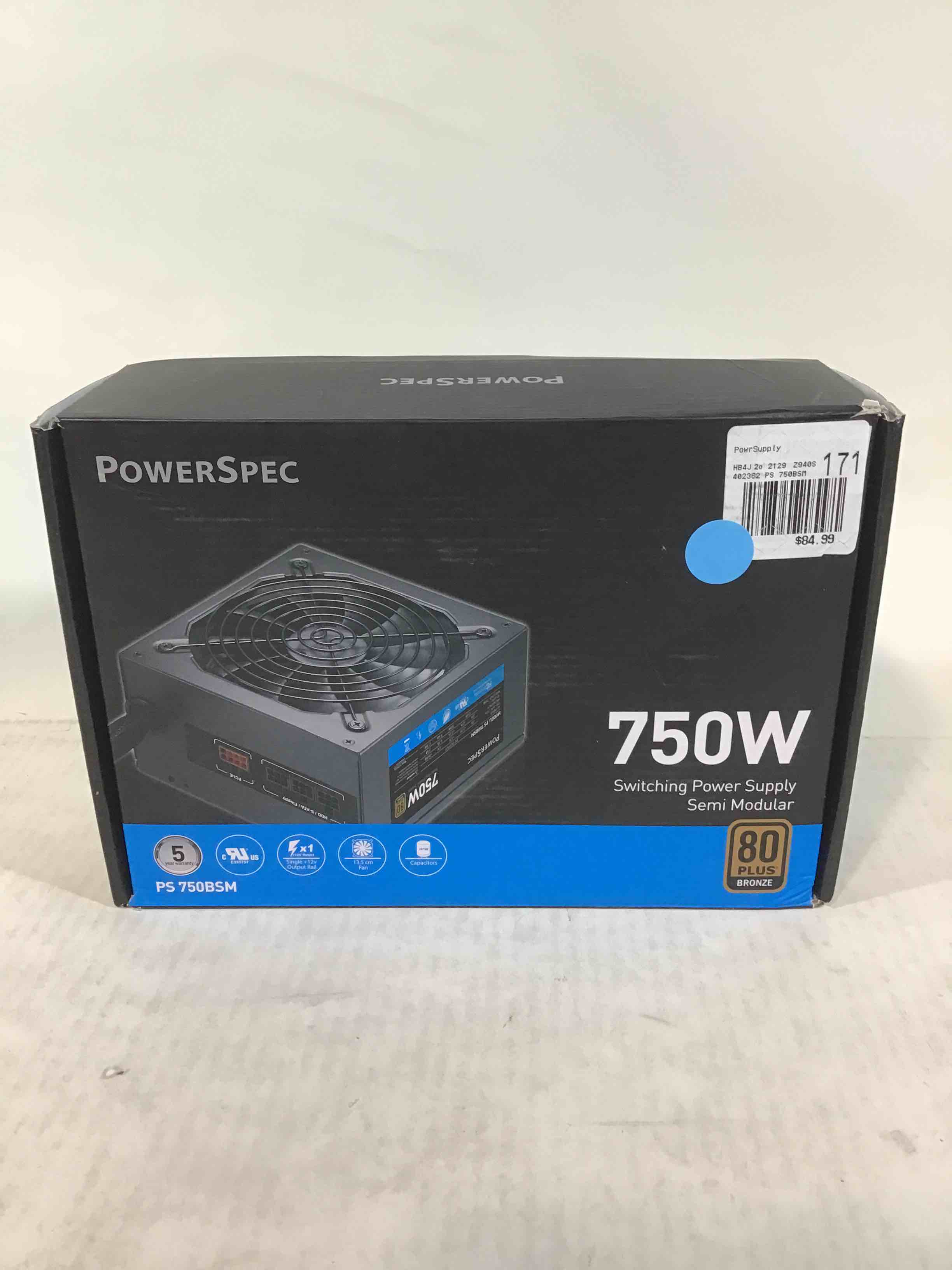 PowerSpec 750W Power Supply Semi Modular 80 Plus Bronze Certified ATX PSU Active PFC SLI Crossfire Ready Gaming PC Computer Switching Power Supply, PS 750BSM (B08YYJHNMH)