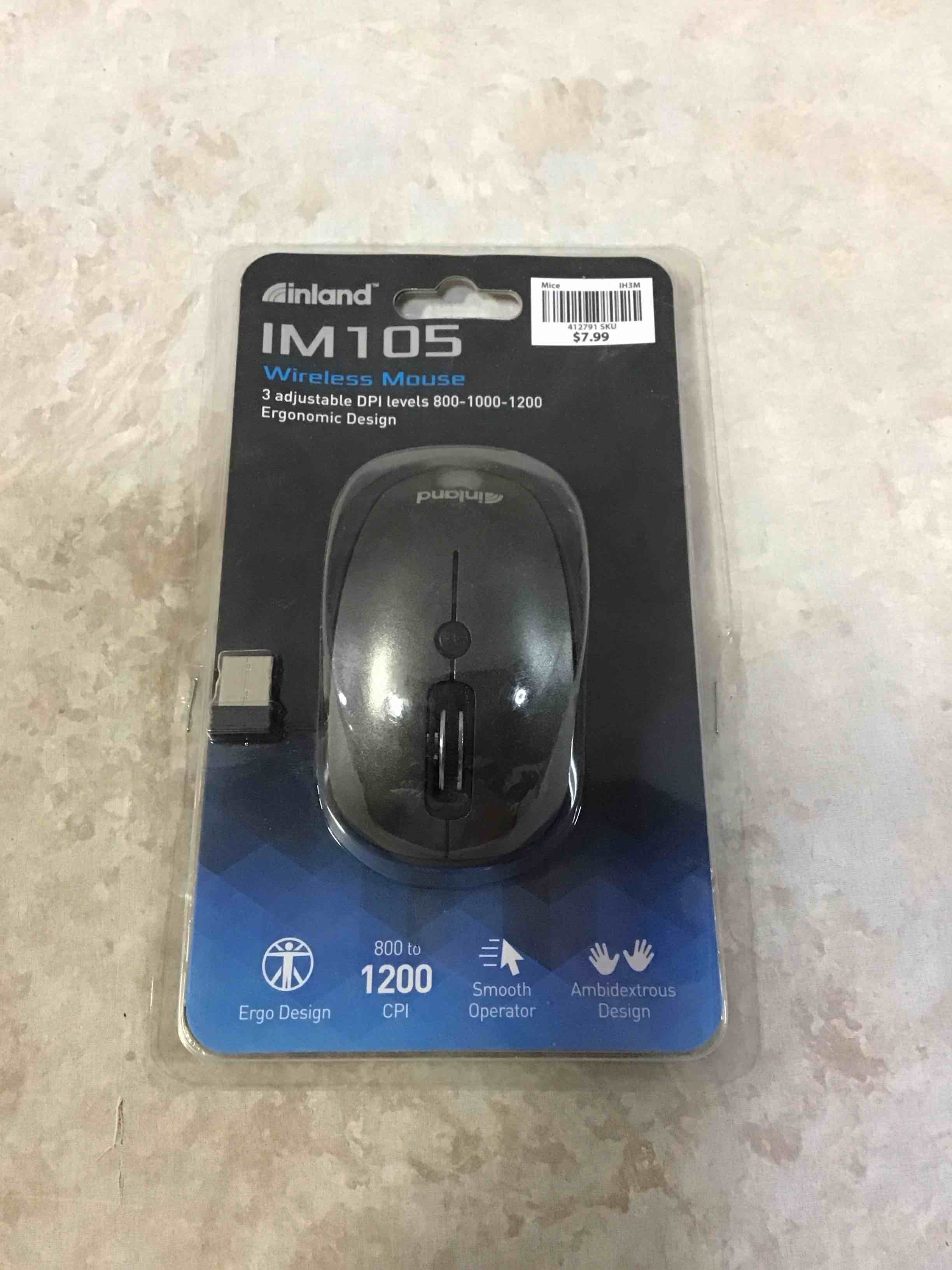Inland 2.4ghz Wireless Optical 1200dpi Mouse, Gray Im105 Free Ship No Package