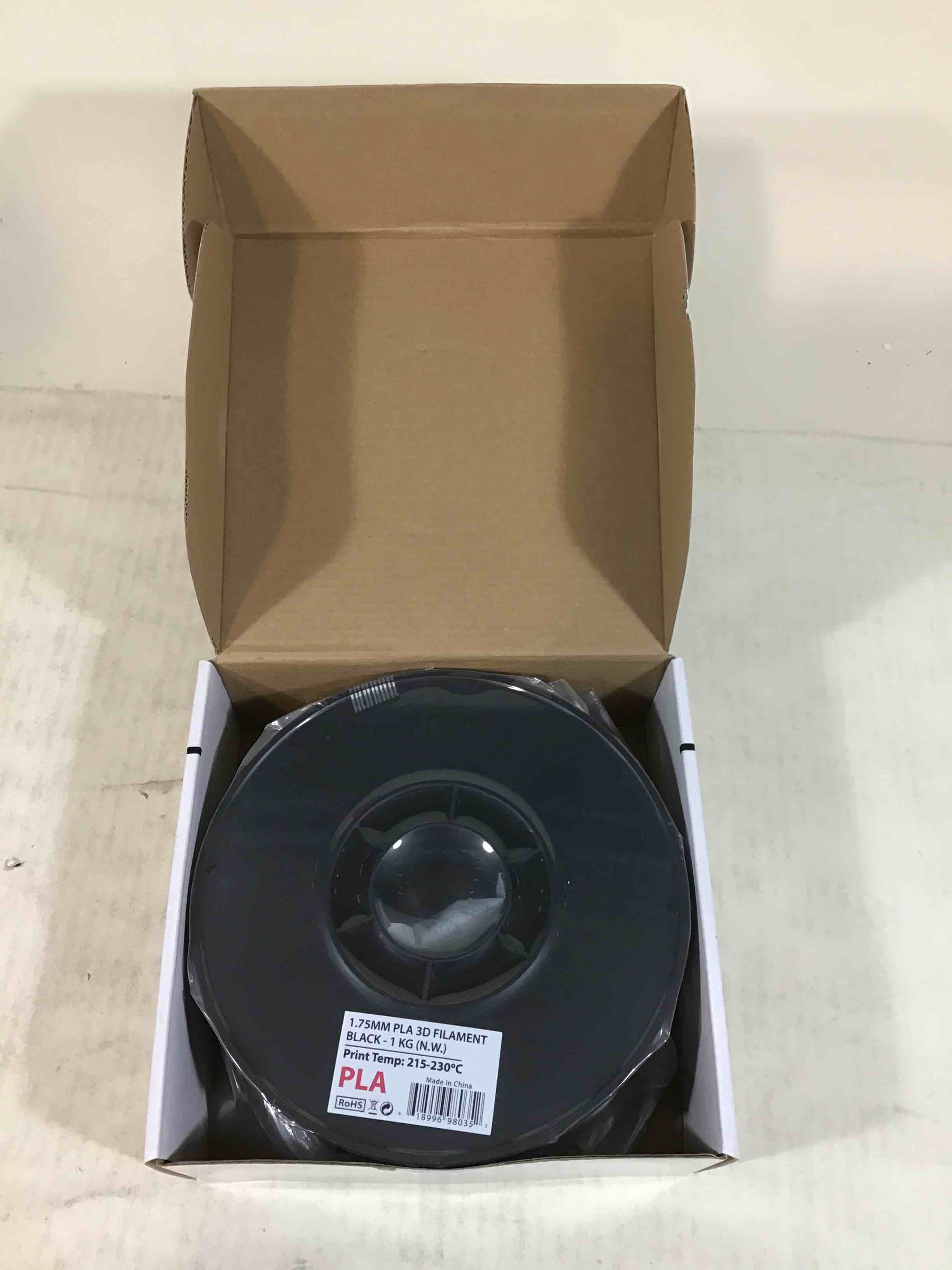 Black PLA 3D printer filament 1.75 mm 1 kg 2.2 lbs