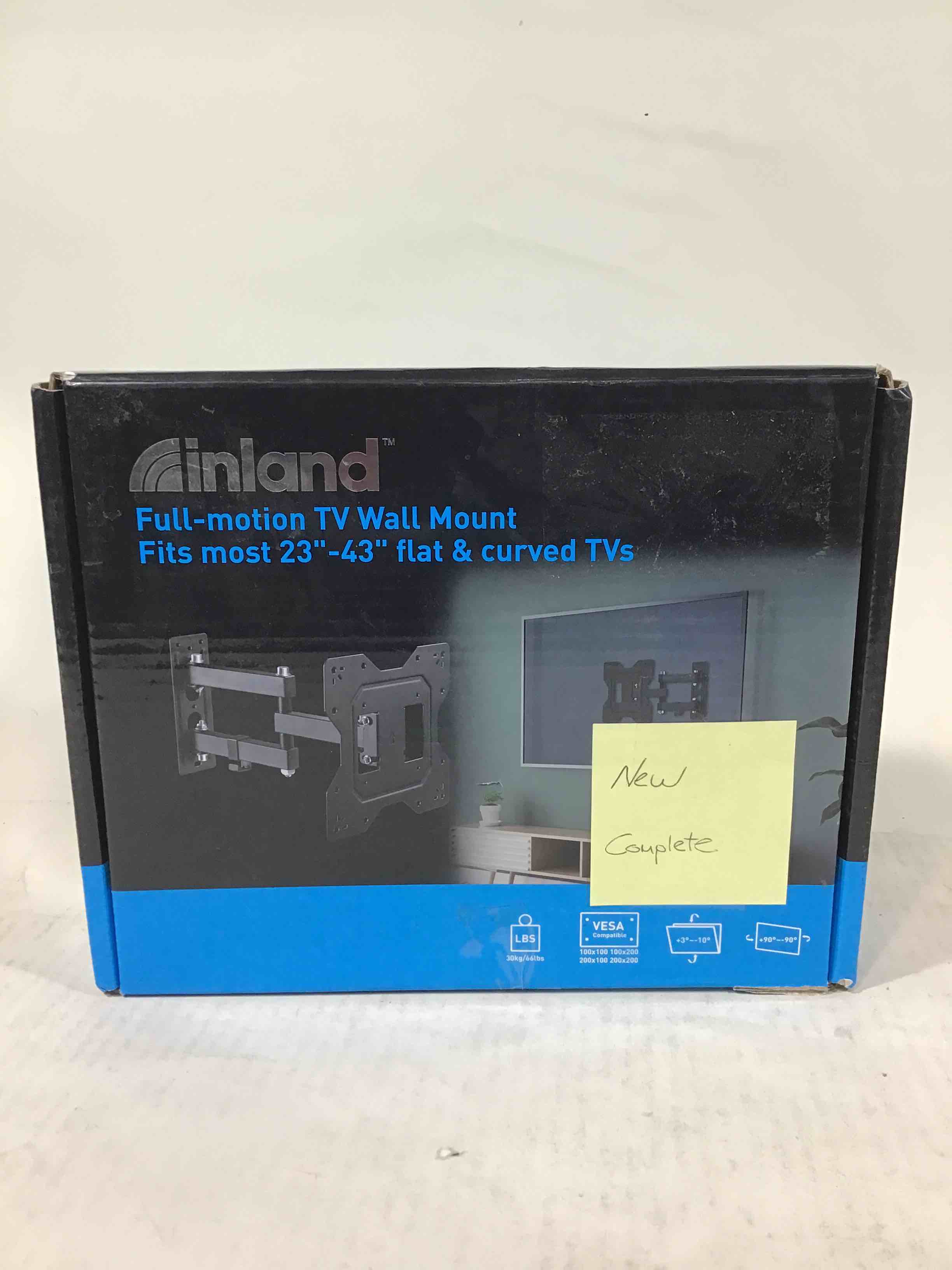 inland full-motion tv wall mount fits most 23”-43” flat & curved tvs