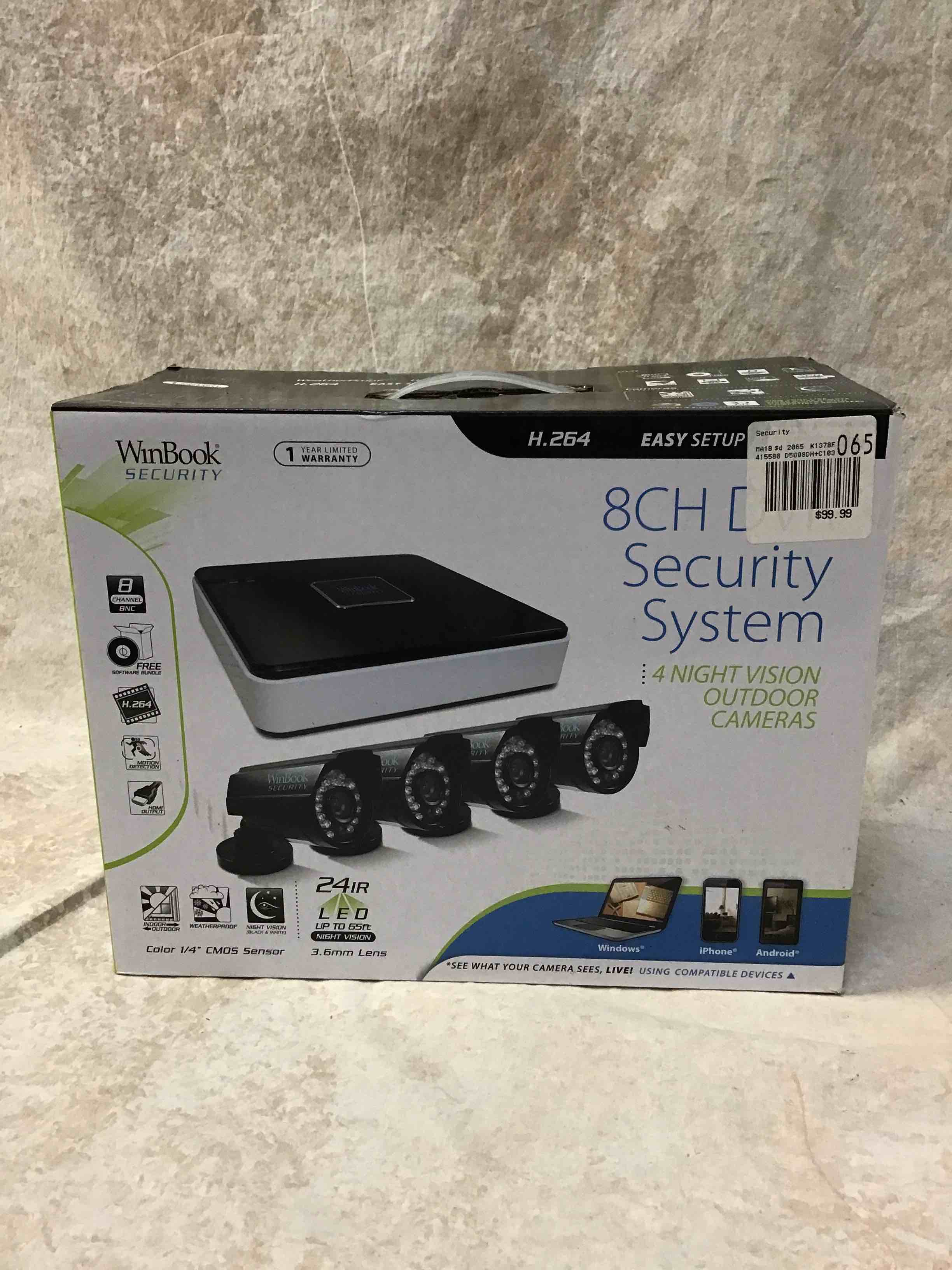 WinBook Security 8CH DVR Security System 4 Night Vision Cameras