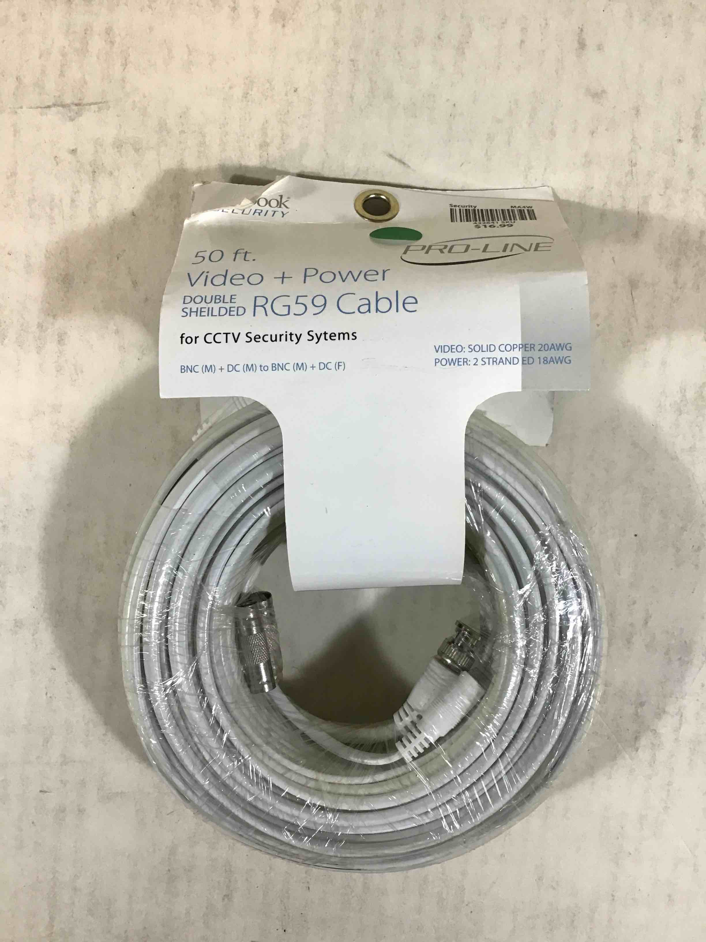 Winbook Pro-line Security 50ft Video + Power Double Shielded Rg59 Cable Cctv