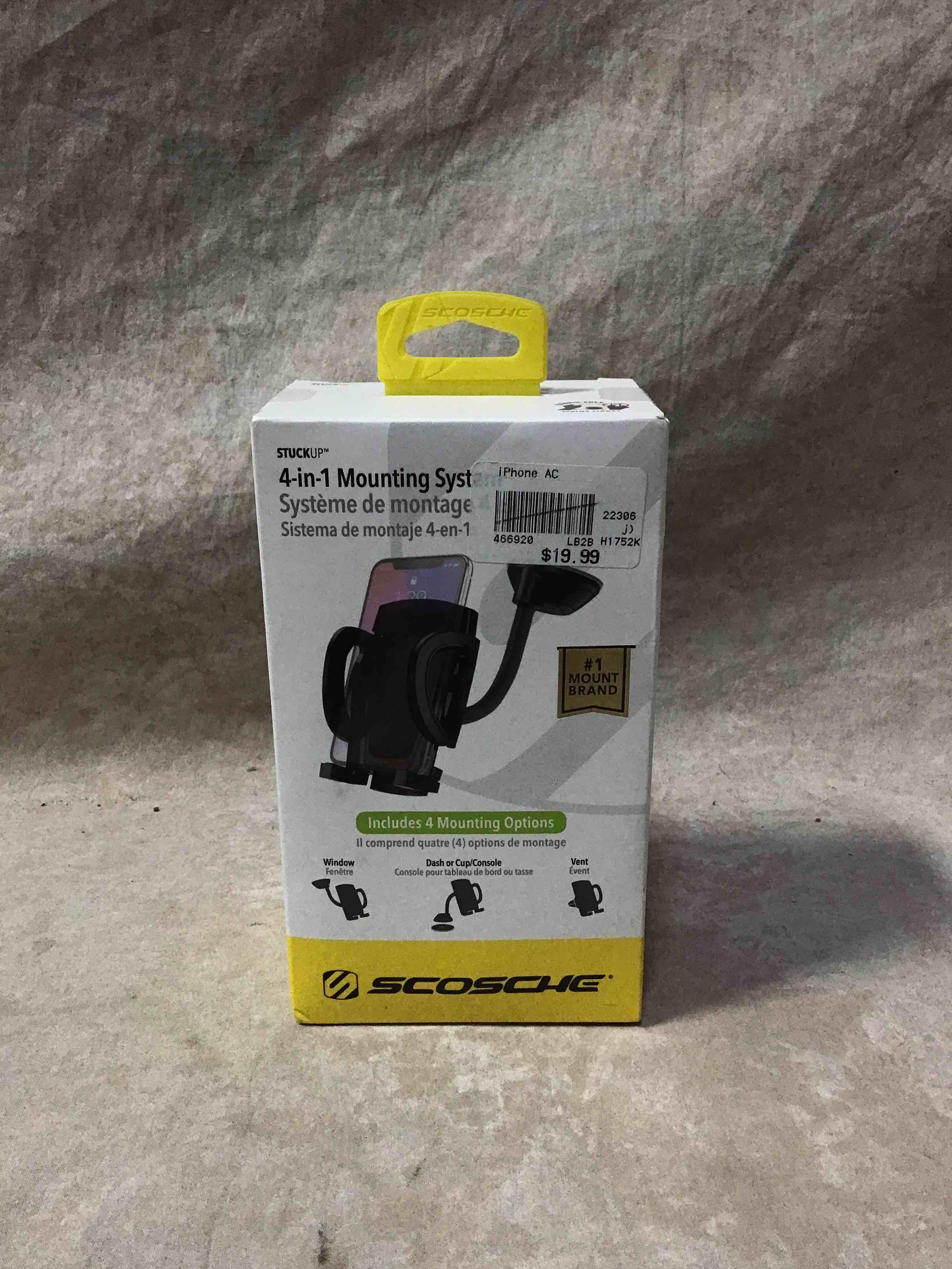 Scosche IHW10 4-in-1 Car Phone Holder Windshield, Dashboard, Vent, Cup Mount with Suction Cup | Dash, Vent or Windshield Mount | Stick Grip Suction Cup Base | Non-Magnetic | Black