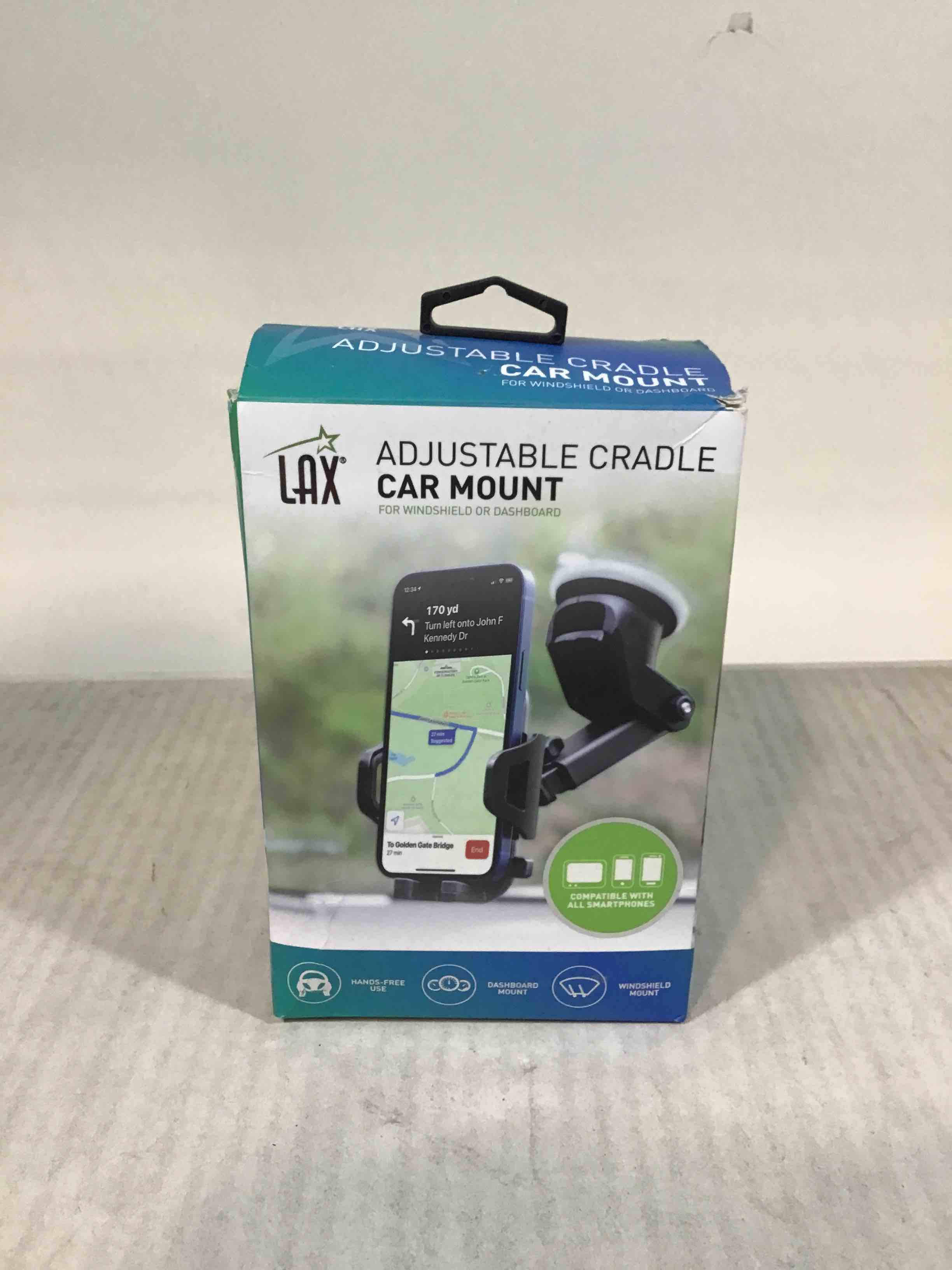 LAX Gadgets Phone Mount for Car - Long Cradle Cell Phone Car Mount - Adjustable Arm Length & Angle - Car Mount with Powerful Suction Cup for Windshield or Dash - Black (LNGCRDL)