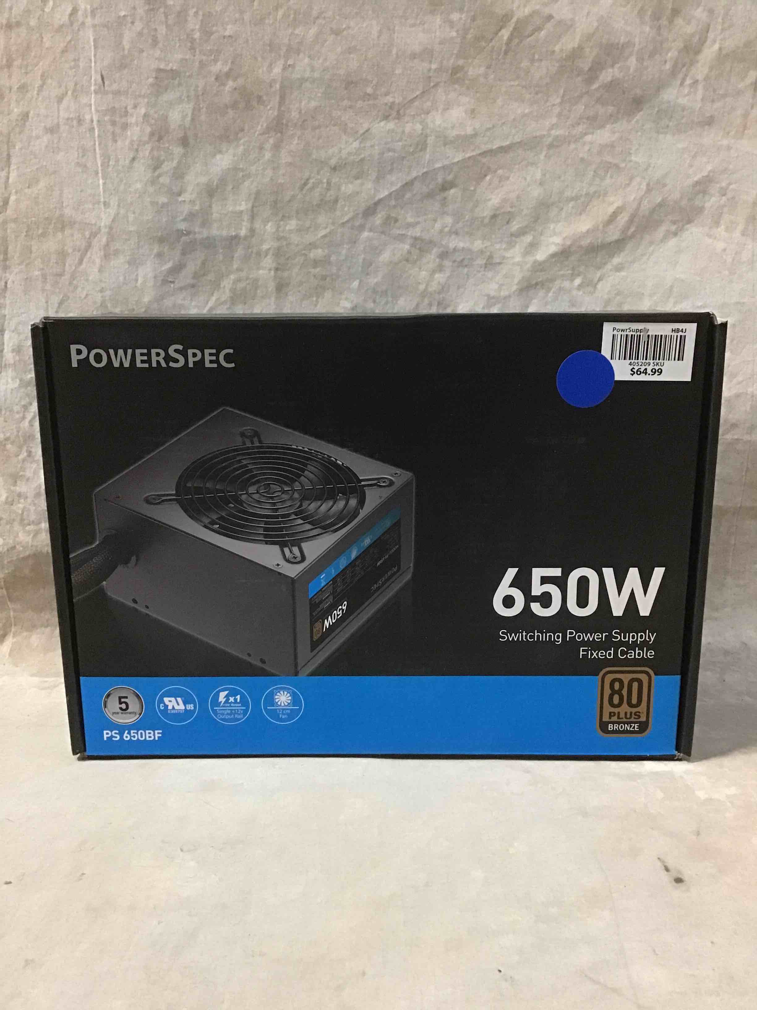 PowerSpec 650W Power Supply 80 Plus Bronze Certified Fixed Cable Non-Modular ATX PSU Active PFC SLI Crossfire Ready Gaming PC Computer Power Supplies, PS 650BF