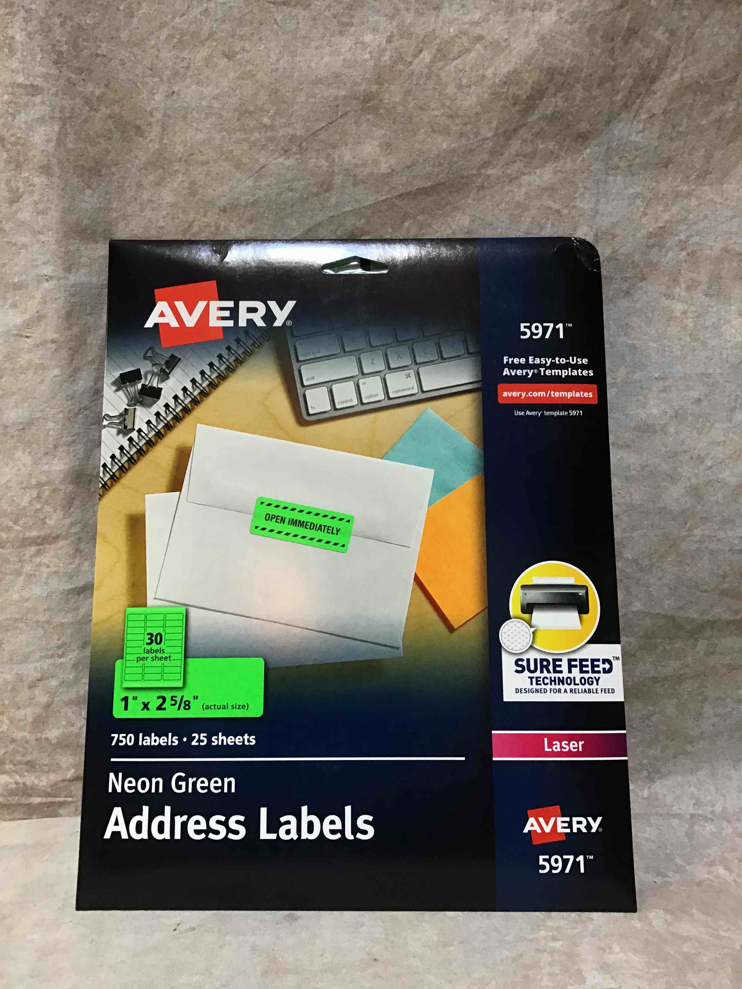 Avery Printable Address Labels with Sure Feed, 1" x 2-5/8", Neon Green, 750 Blank Mailing Labels (5971)