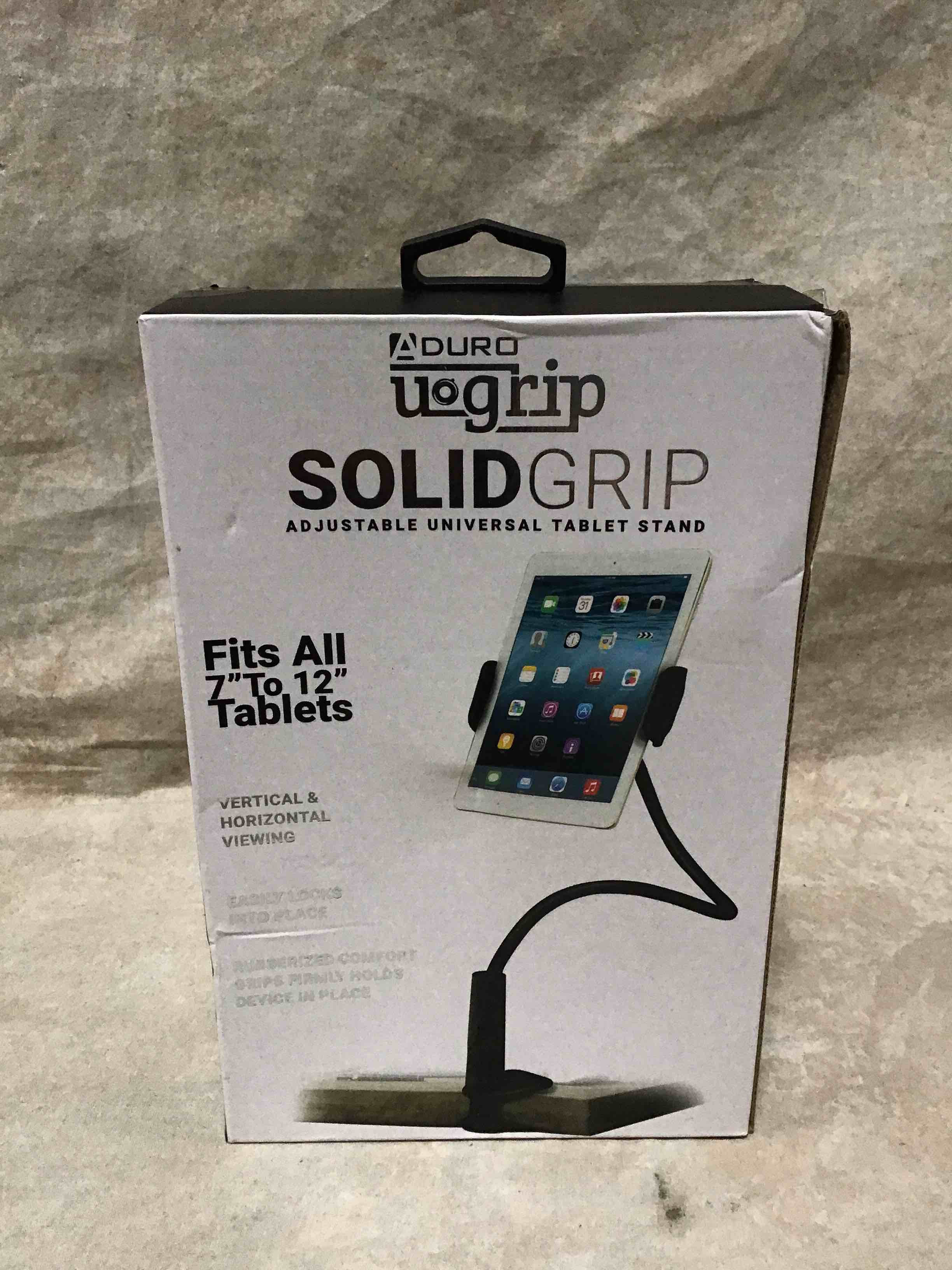 Aduro Solid-Grip iPad Stand Holder 360 Adjustable Universal Gooseneck Lazy Tablet Stand for Desk – Swivel Durable Rubberized Video Mount for Recording Holder (Black)