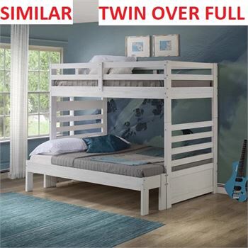 TWIN OVER FULL PLANK BUNK BED WHITE WASH (Incomplete, Box 1 Only)