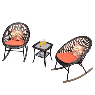  2 Wicker Brown Steel Frame Rocking Chair(s) with Cushioned Seat