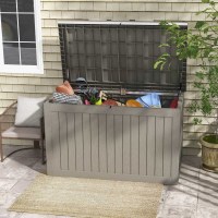 230 Gallon Deck Box, Light Coffee Brown High-quality Resin Deck Box, Multiple Uses Storage Deck Box (T-PSB22-0075-WGY)