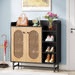 Rattan Shoe Cabinet, Shoe Storage Organizer with Doors & Open Shelves (HOGA-NY027)