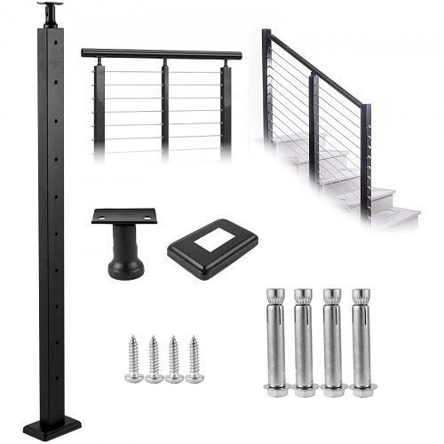 VEVOR Cable Railing Post Level Deck Stair Post 42 x 0.98 x 1.97" Pre-Drilled Pickets, Black, LGZH106.72.55CQ93V0