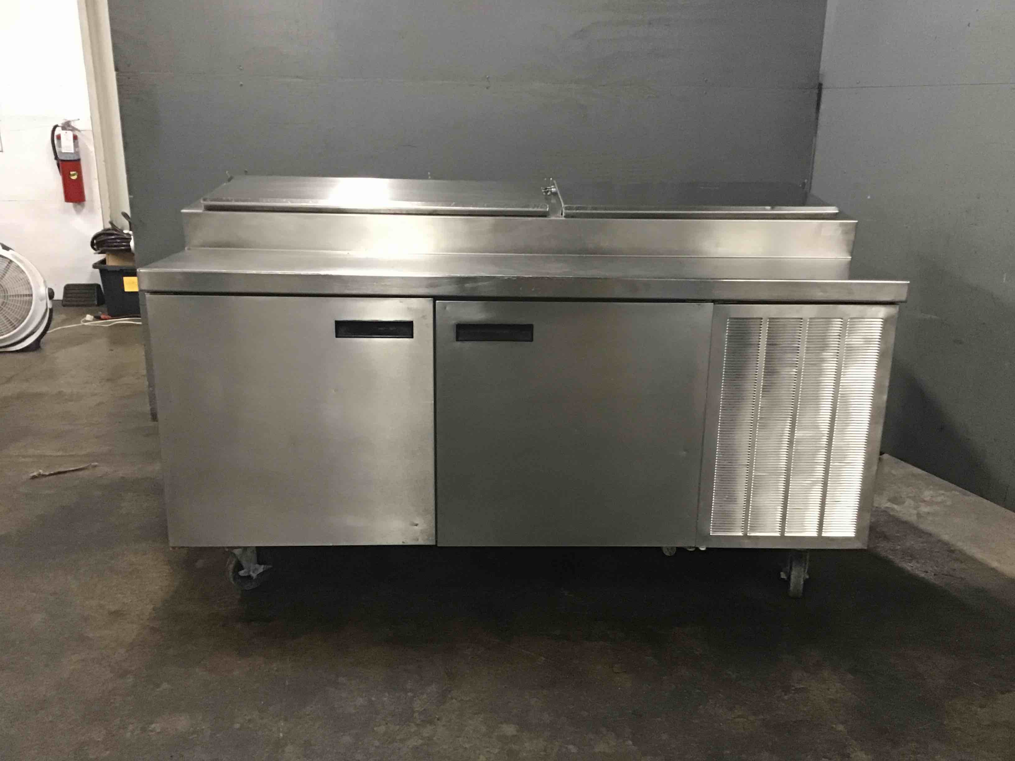 Delfield Stainless Steel 72 Inch 2 Door Refrigerated Pizza Prep Table On Casters 