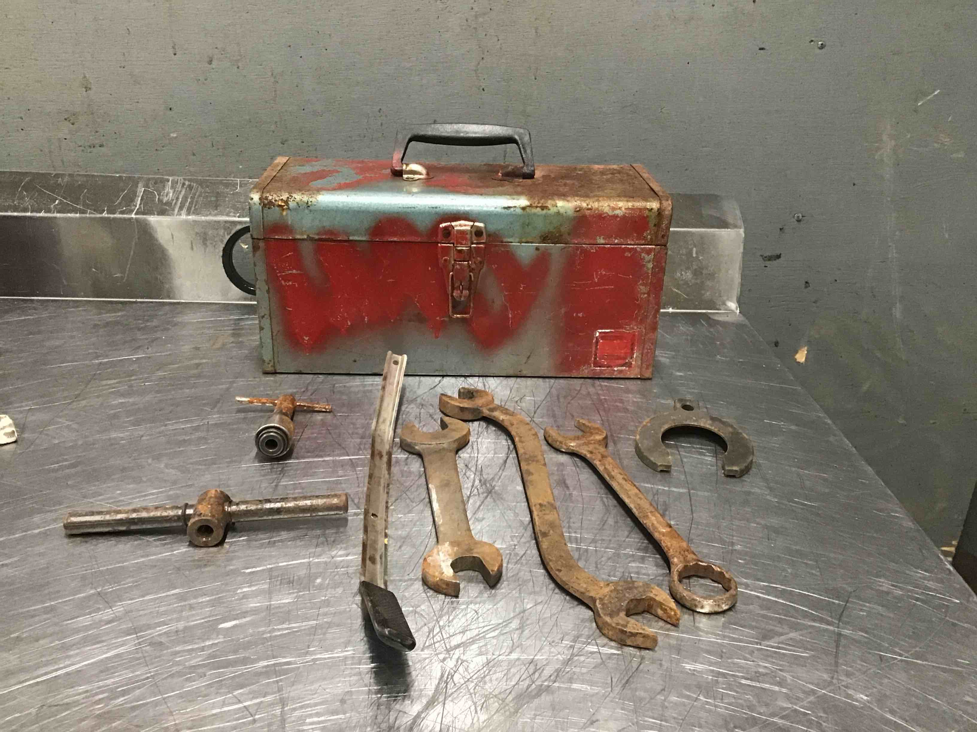 Metal Tool Box With Handle And Tools 