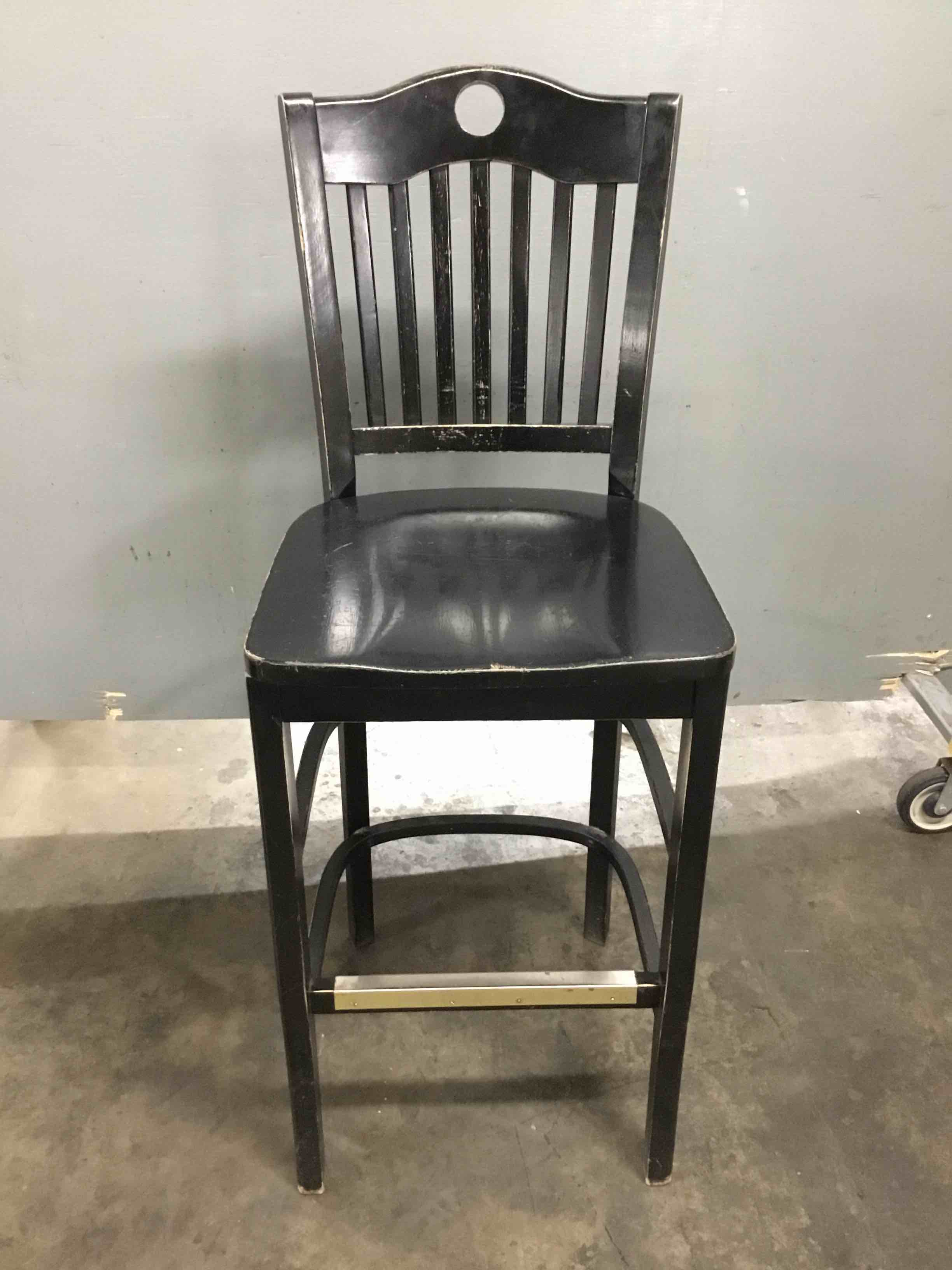 Black Wood Slat Back Bar Stool