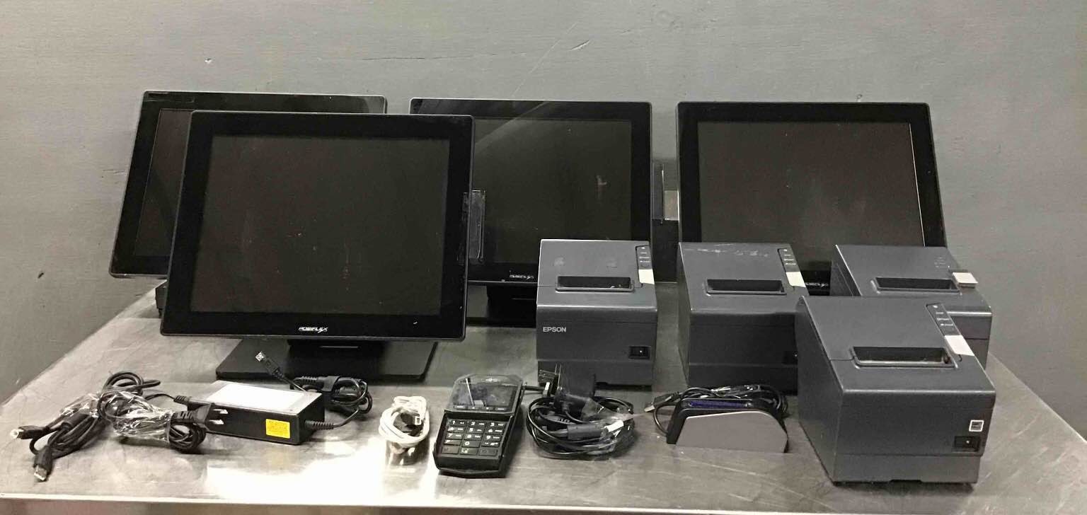 POS System Including Posiflex Terminal Monitors, Epson Thermal Receipt Printers, Idtech And Ingenico Card Readers