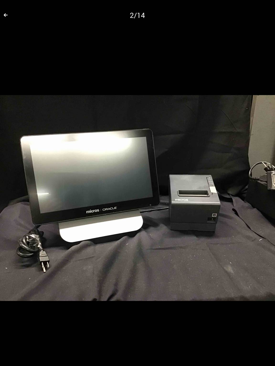 POS System Including Micros Oracle Terminal Monitor, Epson Thermal Receipt Printer, Ingenico Card Reader, LevelUp Barcode Scanner, And APG Cash Drawer