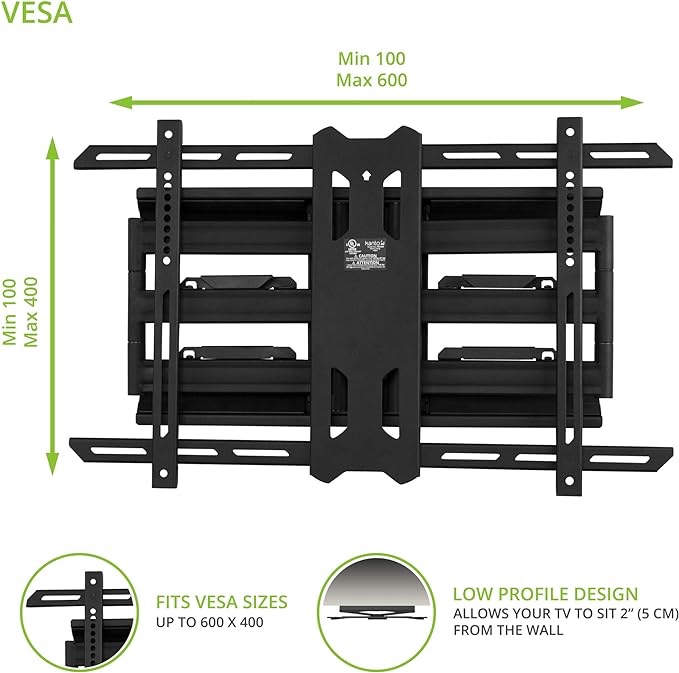 Kanto Full Motion Articulating Swivel/Tilt TV Wall Mount for 37-75 Inch TV With 22 Inch Extension And Integrated Cable Management