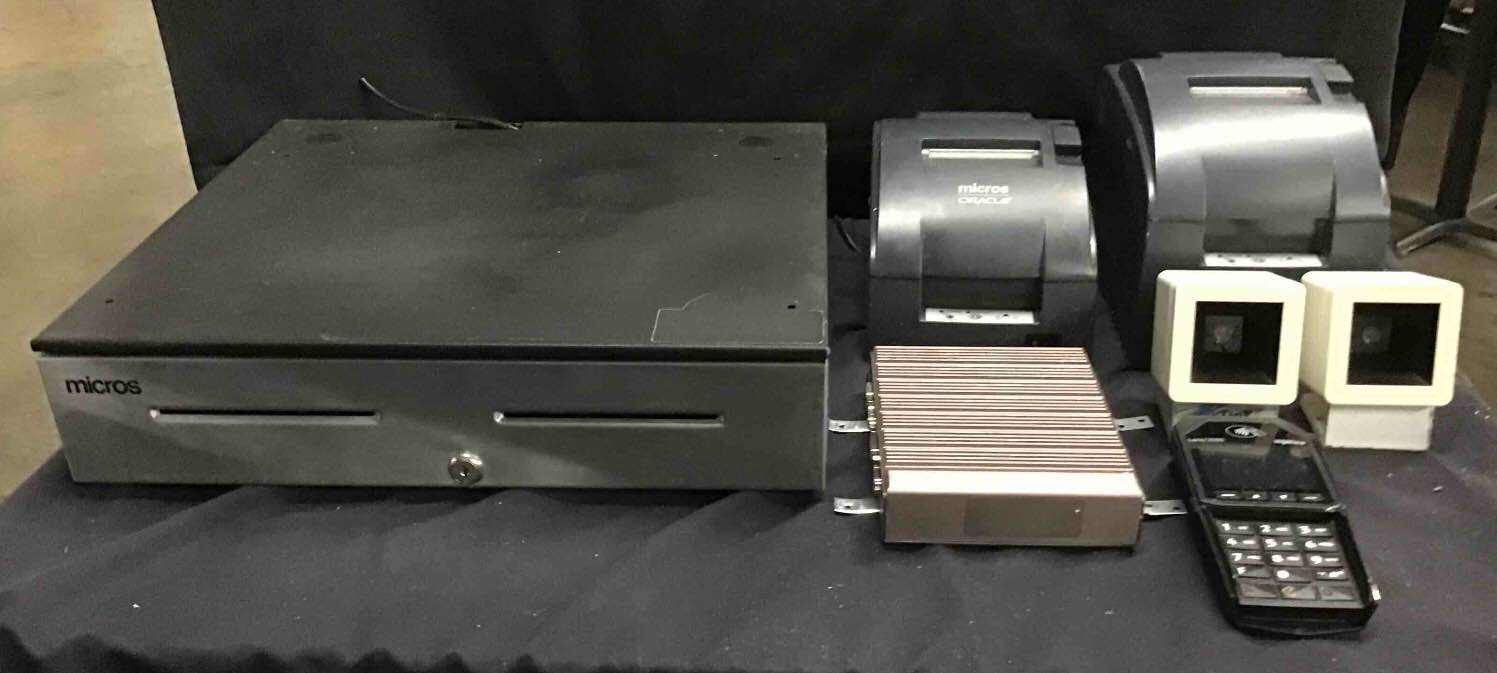 POS System Accessories Including Epson Thermal Receipt Printer, APG Cash Drawer, Ingenico Card Reader, LevelUp Scanner, Accessory Cords, And More 