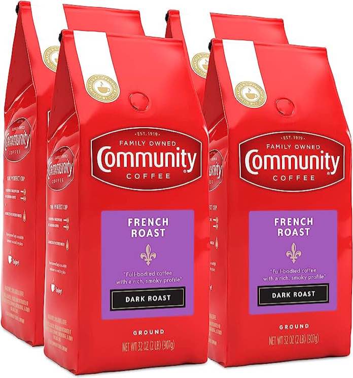 ((Best By 07/26 /2023))  kid’sCommunity Coffee French Roast Ground Coffee, Extra Dark Roast, 32 Ounce Bag (Pack of 4)