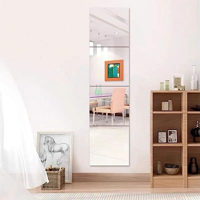 COHMJJY Full Length Tall Mirror Tiles - 14 Inch x 4Pcs Frameless Wall Mirror Set HD Vanity Make Up Mirror for Wall Décor COHMJJY Full Length Tall Mirror Tiles - 14 Inch x 4Pcs Frameless Wall Mirror Set HD Vanity Make Up Mirror for Wall Décor