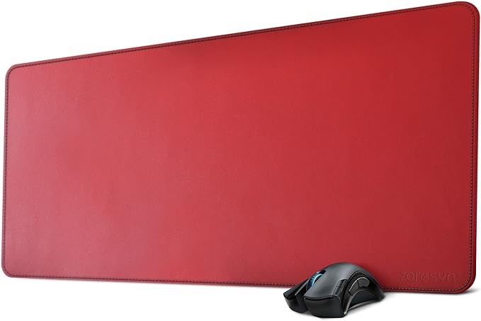 ZORESYN XL Large Mouse Pads (90x40cm) - PU Leather Large Gaming Mousepad Desk Mat - Nonslip Base and Waterproof Desktop Keyboard Extended Mouse Mat (Red, X-Large)