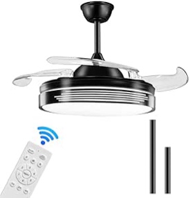 NEWORB 42Inch Retractable Ceiling Fans with Lights Remote Control Black Caged Ceiling Fan Farmhouse vintage Industrial Ceiling Fan with Light for Patio Kitchen Bedroom Living Room