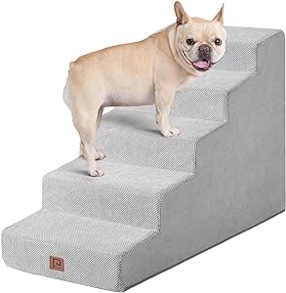 EHEYCIGA Dog Stairs for Small Dogs, 3-Step Dog Stairs for High Beds and Couch, Pet Steps for Small Dogs and Cats, and High Bed Climbing, Non-Slip Balanced Dog Indoor Step, Greyish Green, 3/4/5 Steps Fleece Greyish Green 3-Step (18 x 15 x 13.5)